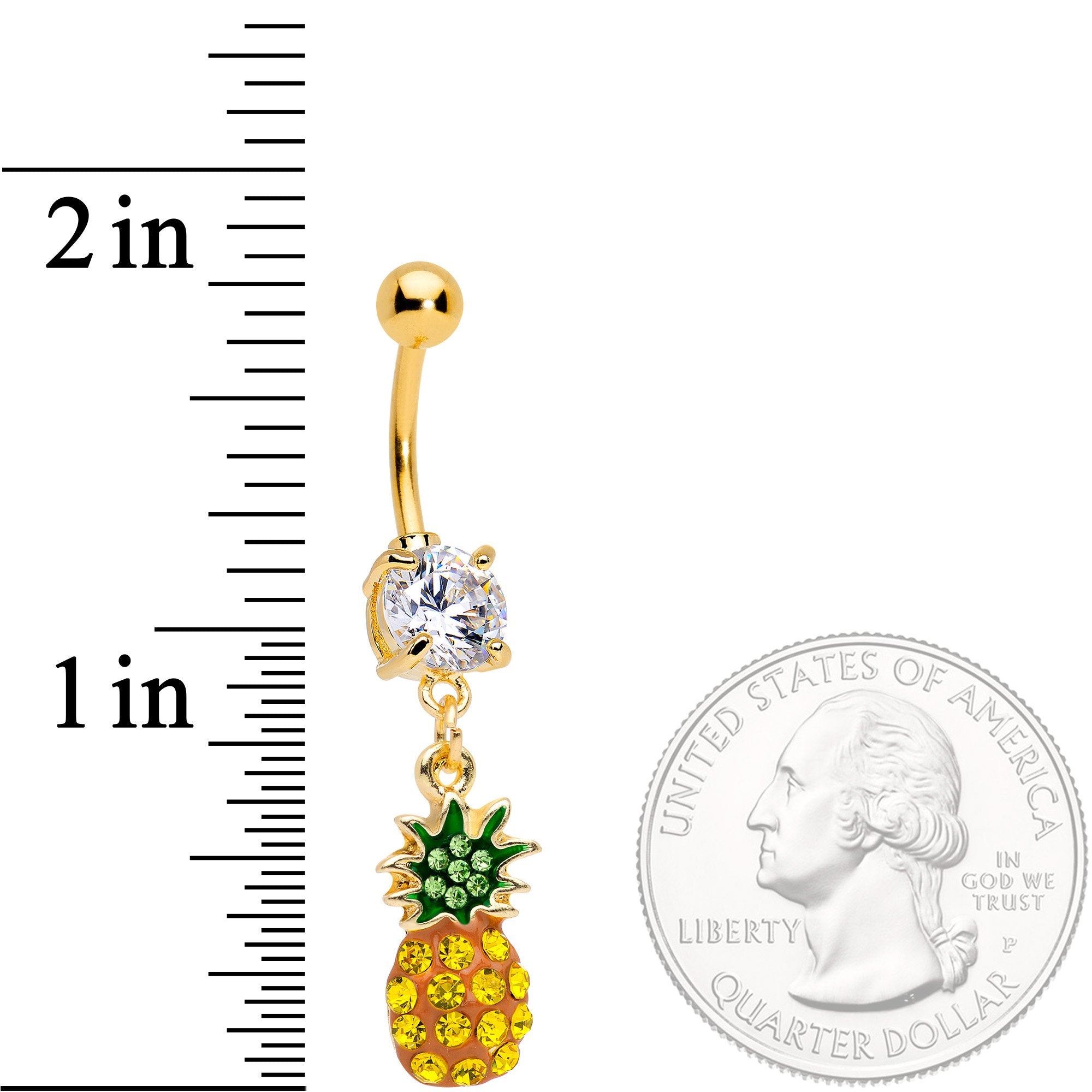 Clear Yellow Green Gem Gold Tone Tropical Pineapple Dangle Belly Ring