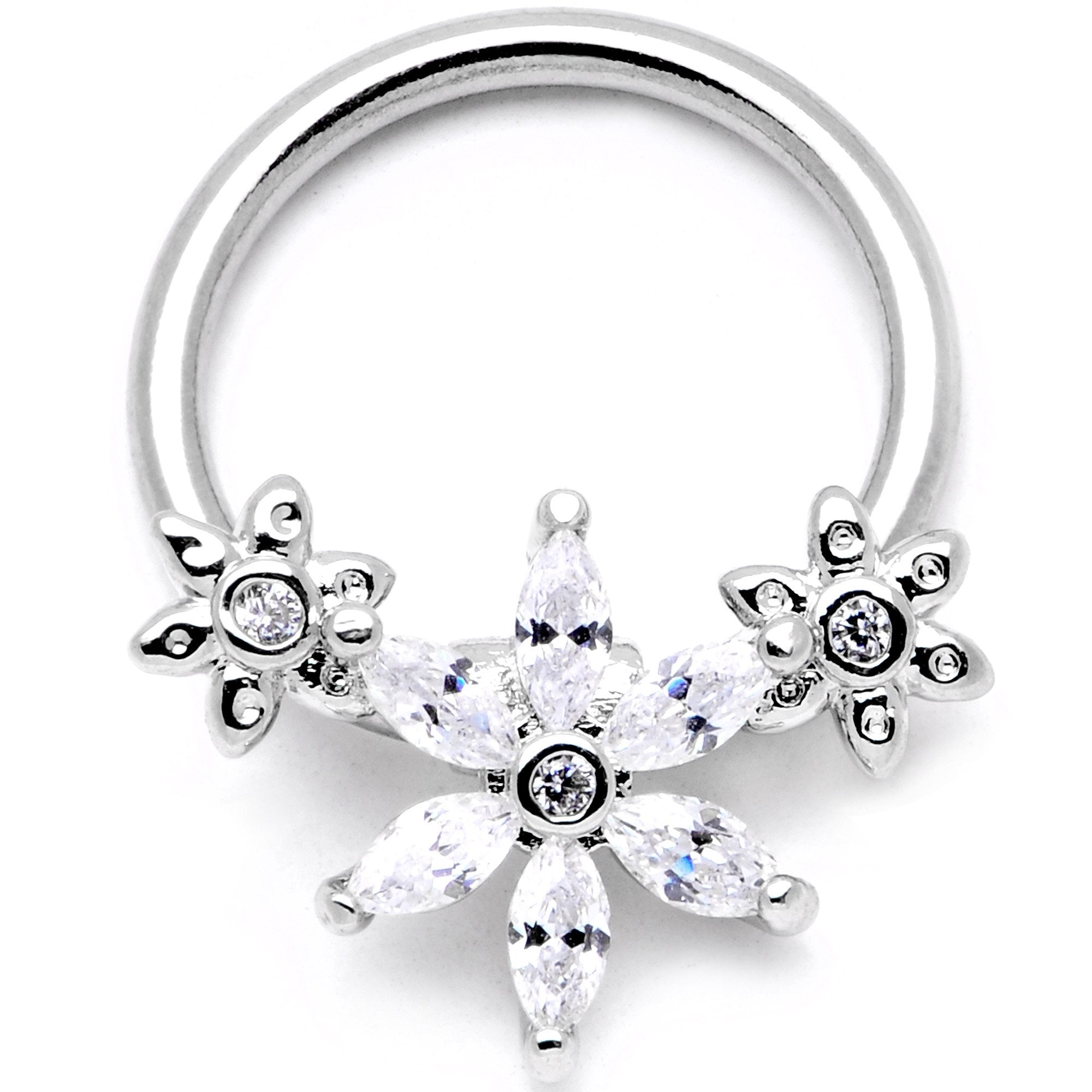 16 Gauge 3/8 Clear CZ Gem Flower BCR Captive Ring