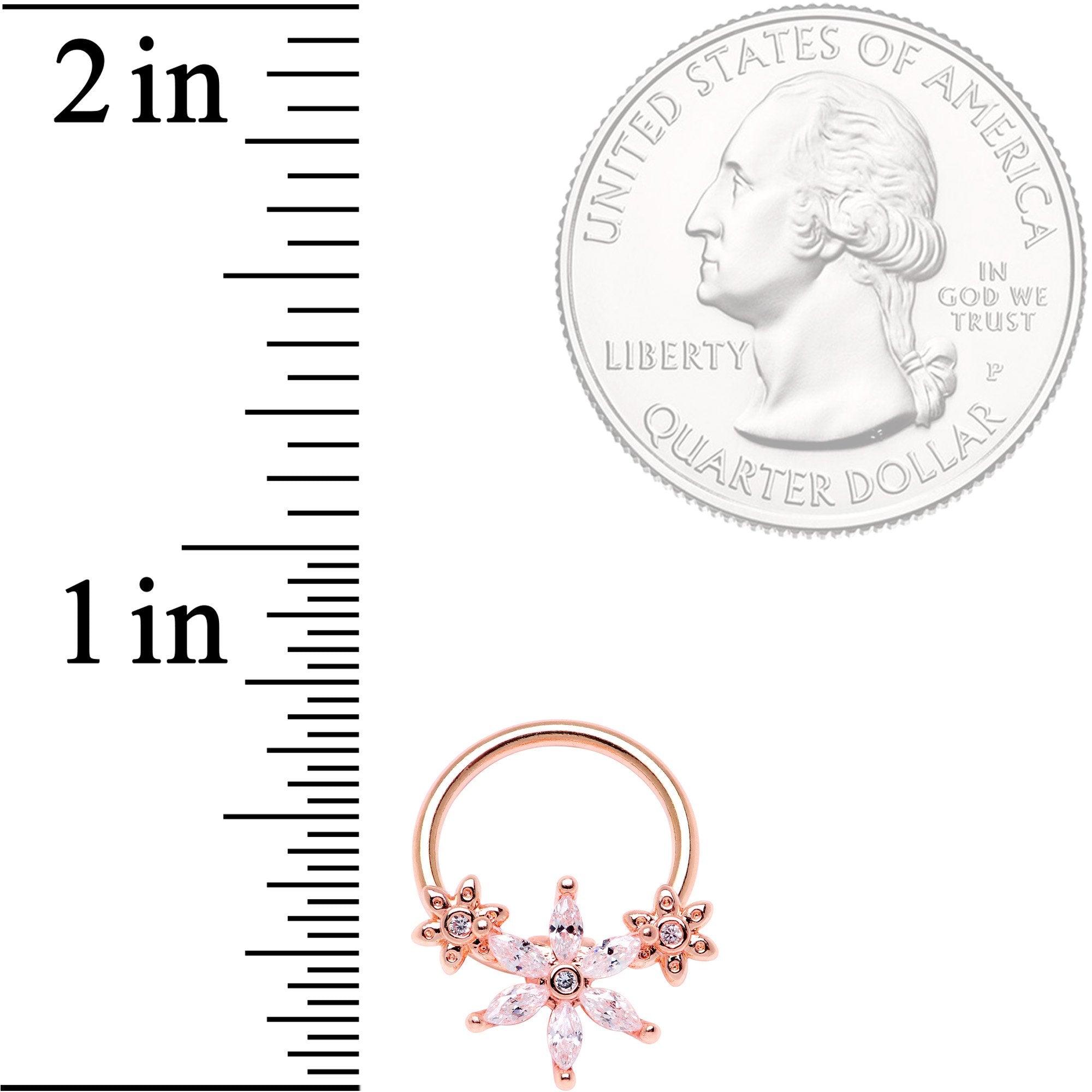 16 Gauge 3/8 Clear CZ Gem Rose Gold Tone Flower BCR Captive Ring