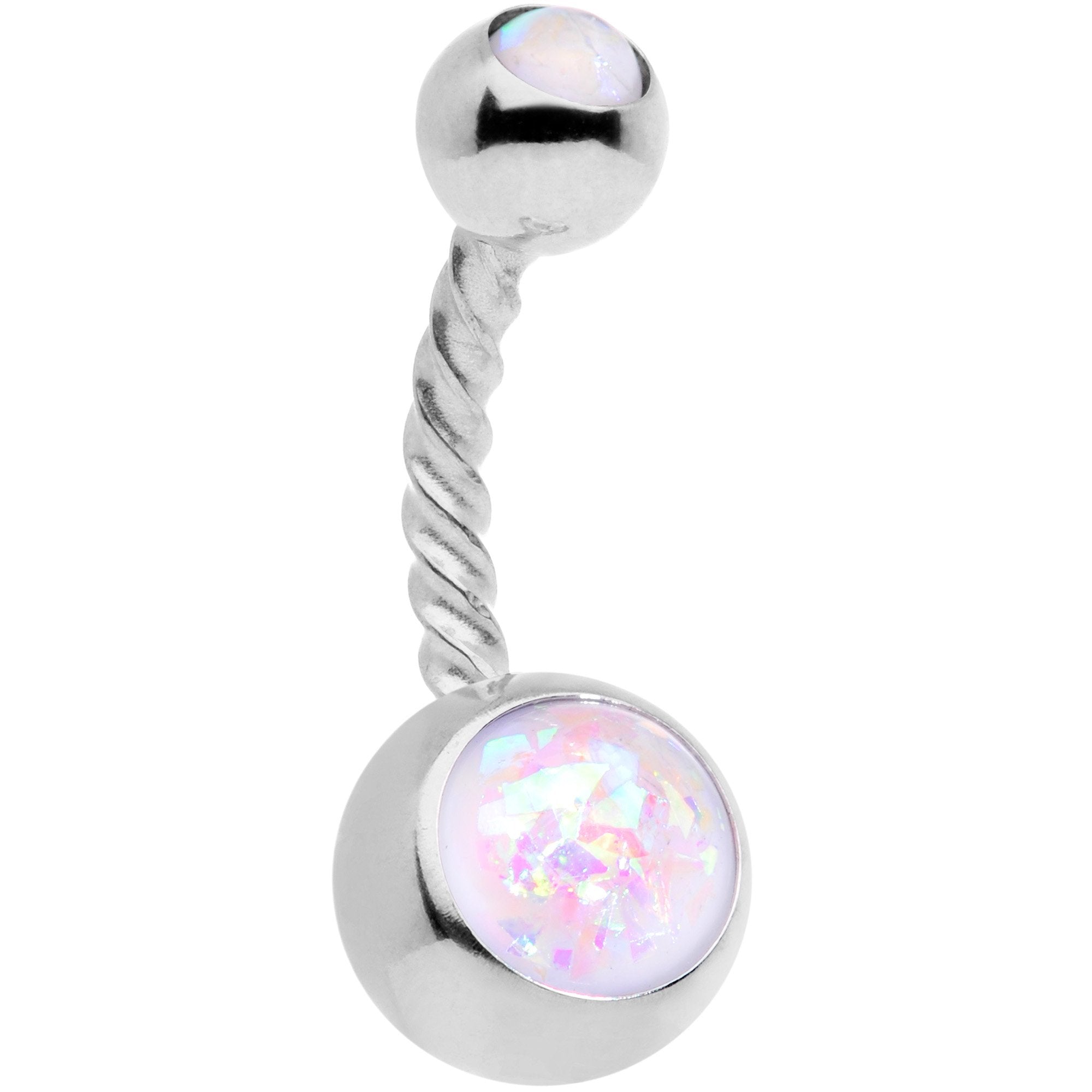 Aurora Gem White Faux Opal Disco Ball Twisted Belly Ring Set of 3