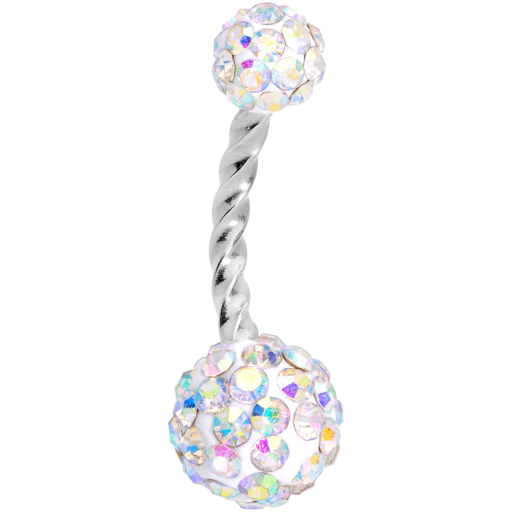 Aurora Gem White Faux Opal Disco Ball Twisted Belly Ring Set of 3