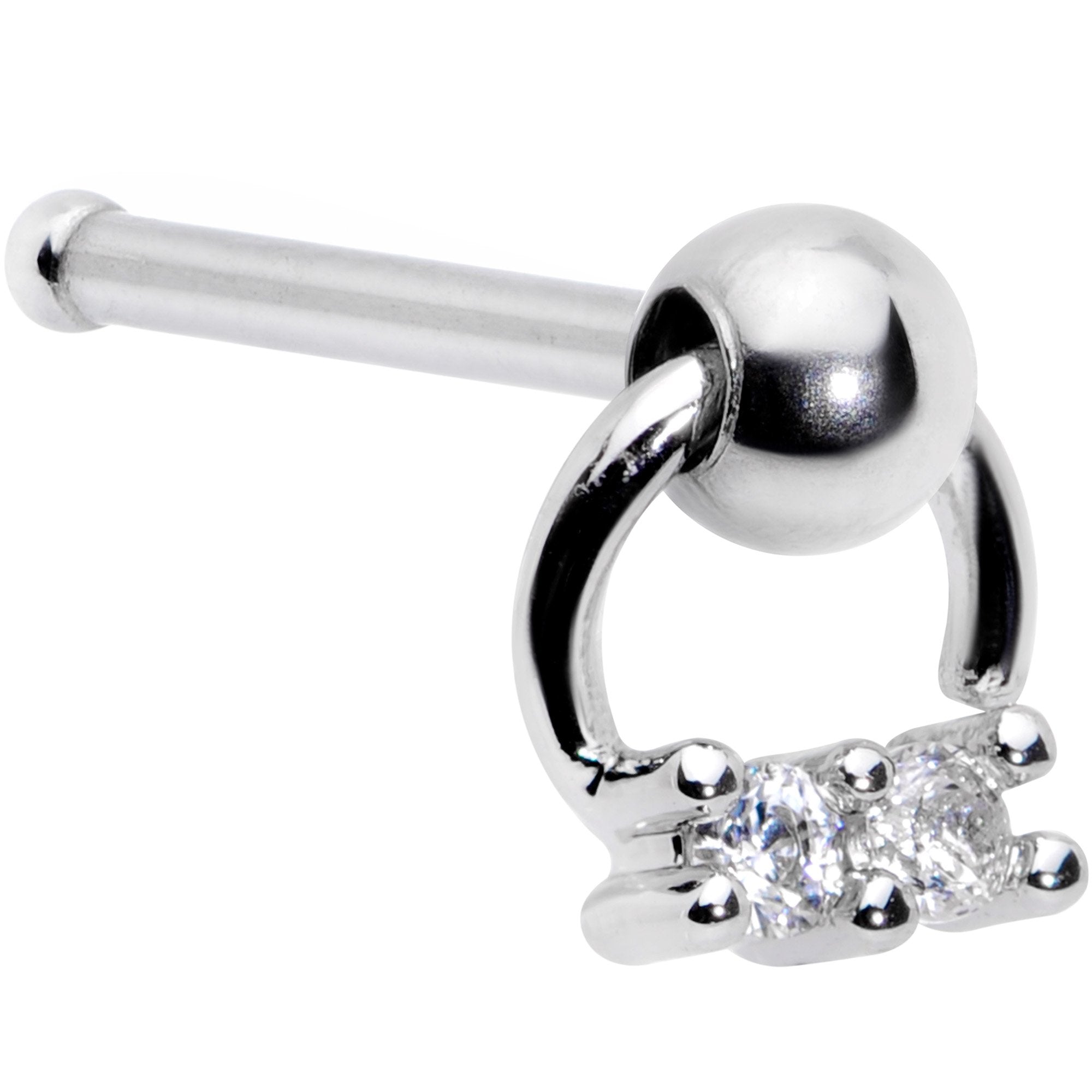 20 Gauge 1/4 Clear CZ Duo Dangle Nose Bone