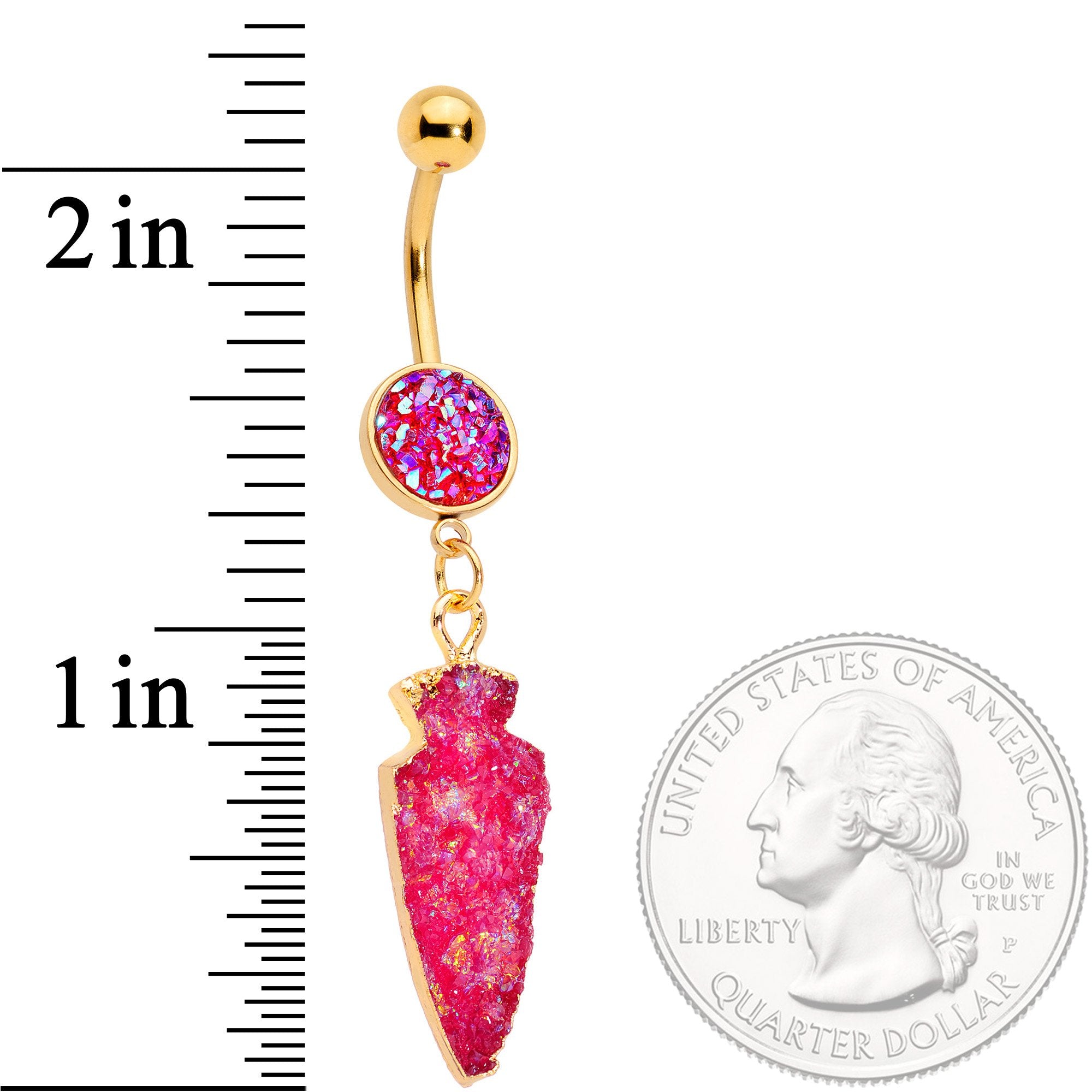 Pink Faux Druzy Gold Tone Arrowhead Dangle Belly Ring