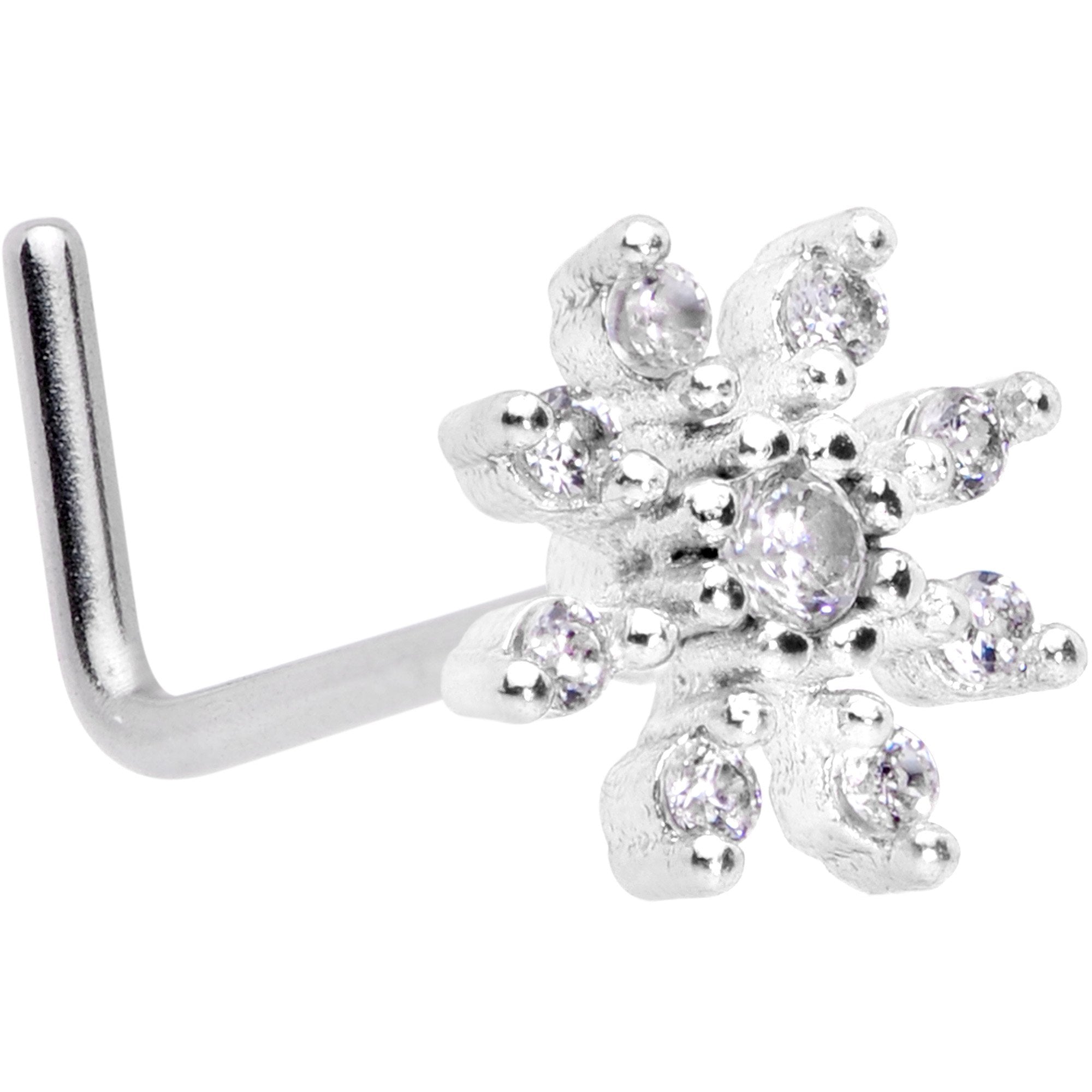 20 Gauge 1/4 Clear CZ Gem Flower L Shaped Nose Ring