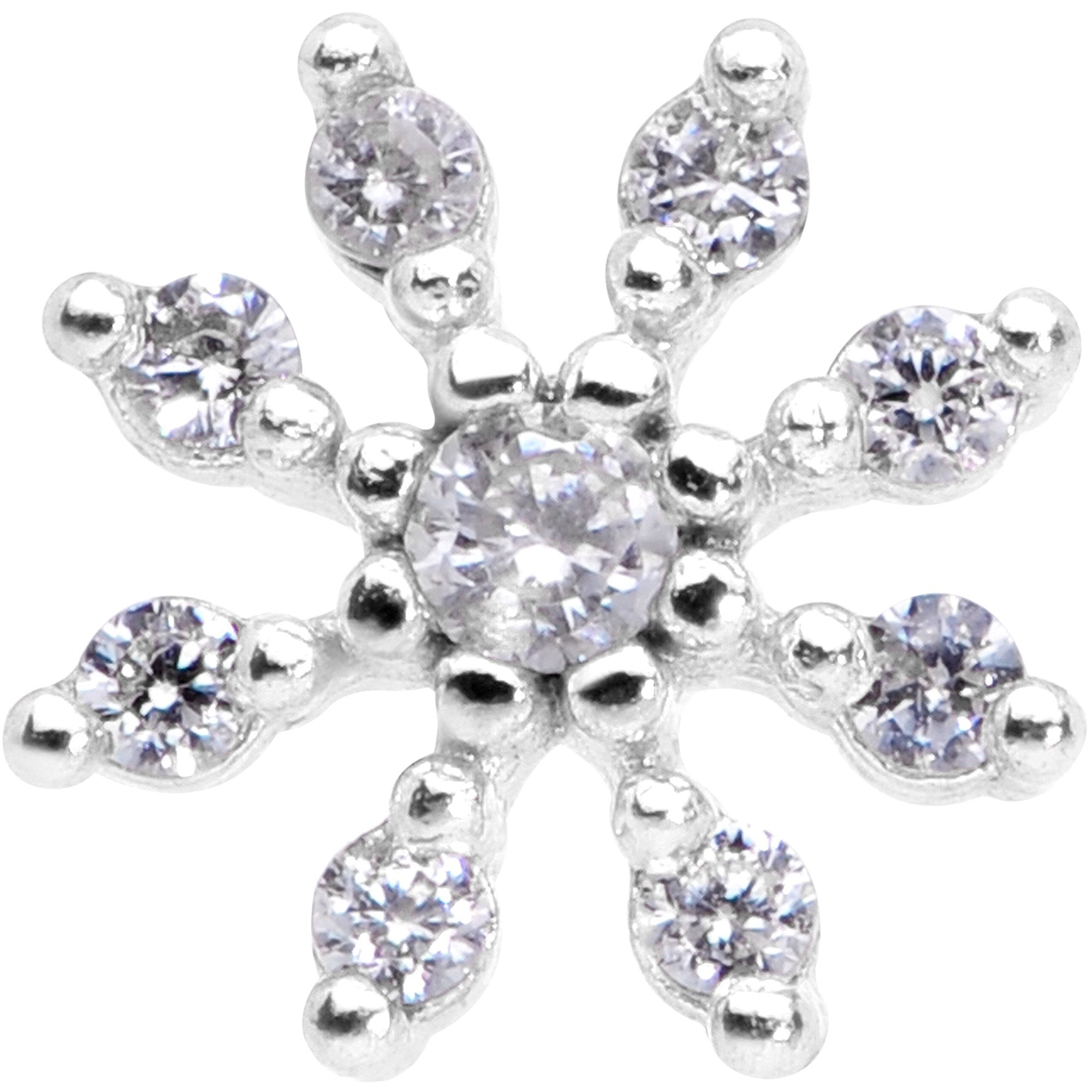 20 Gauge 1/4 Clear CZ Gem Flower L Shaped Nose Ring