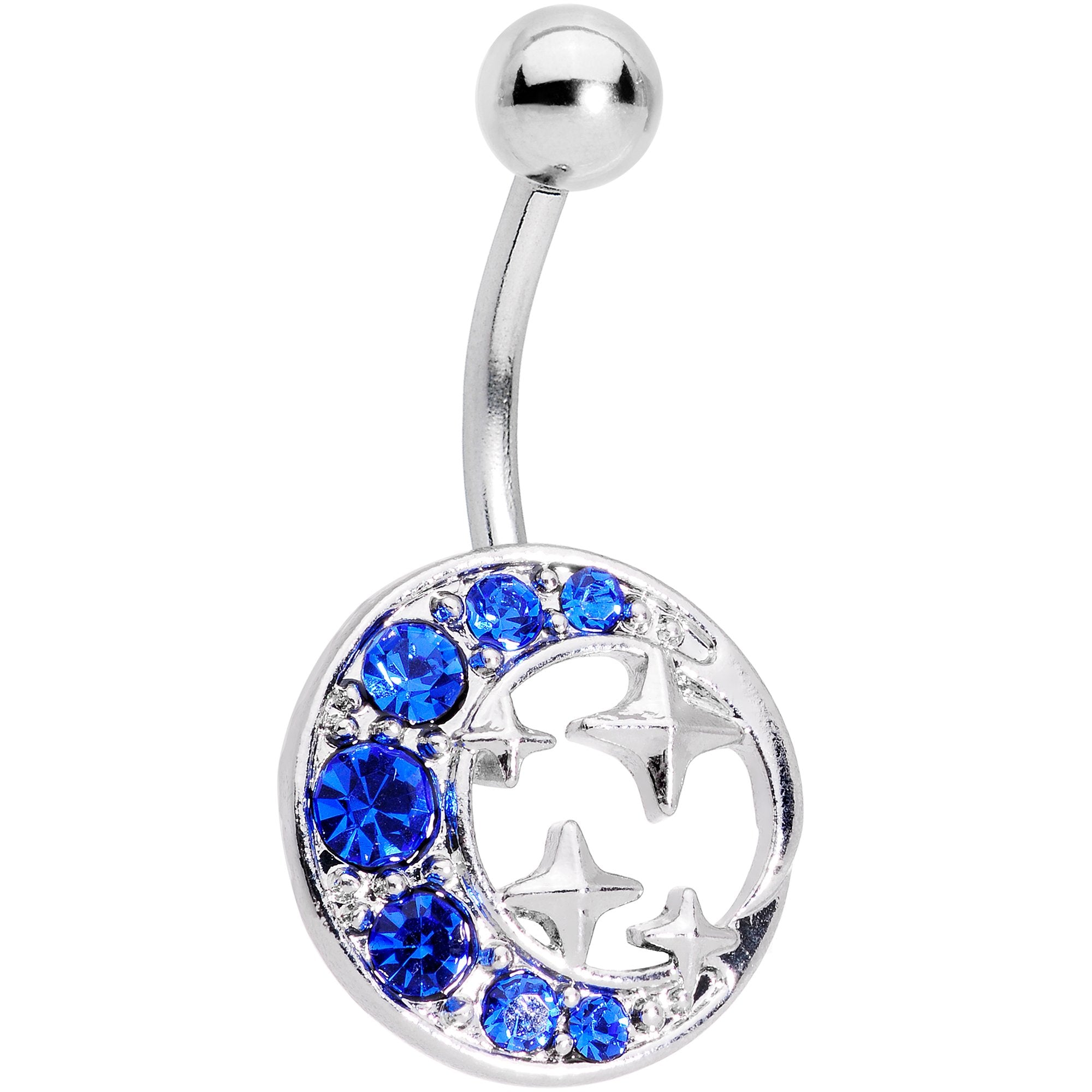 Blue Gem Variety Party Crescent Moon Star Belly Ring Set of 4