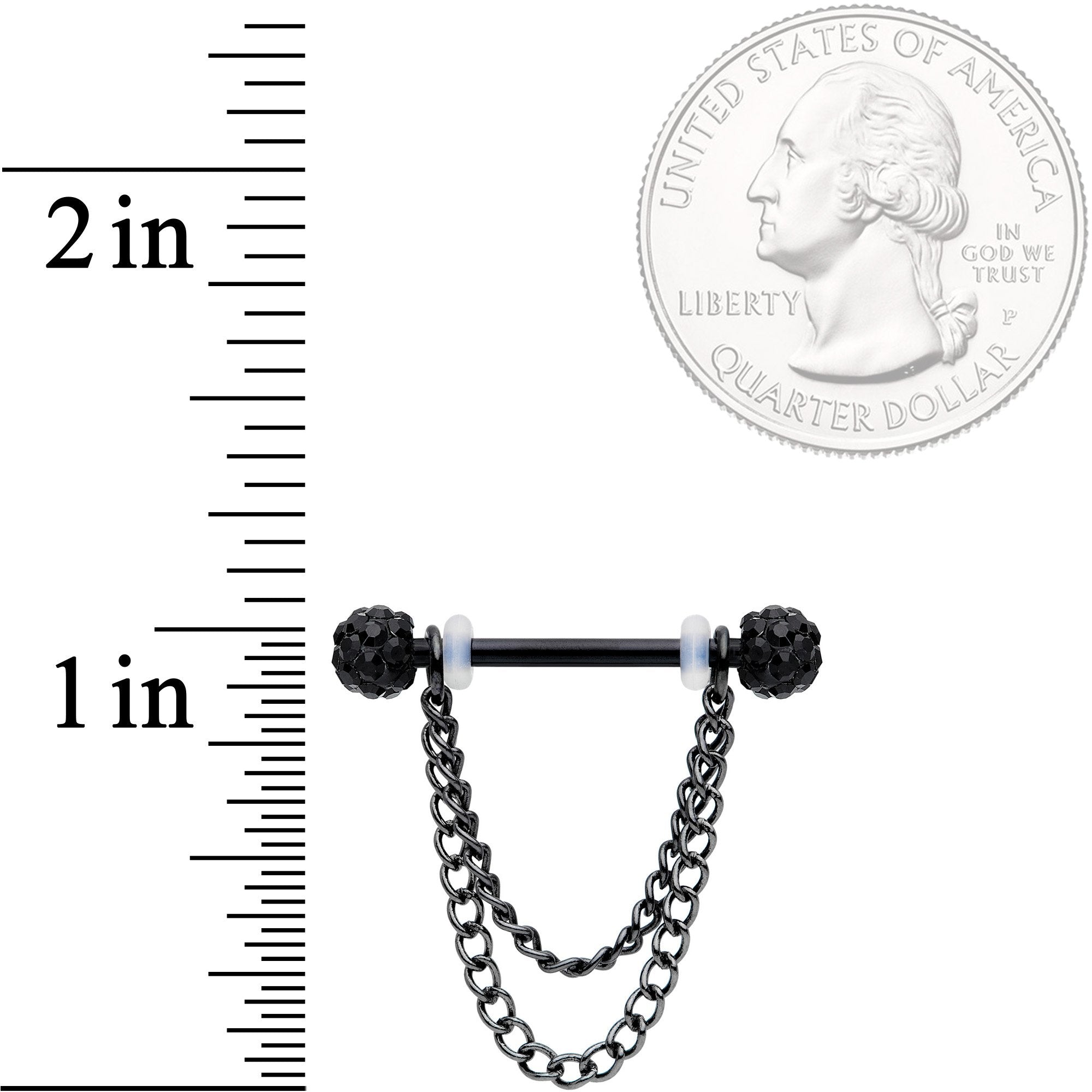 14 Gauge Black Gem End Black Chain Dangle Nipple Ring Set