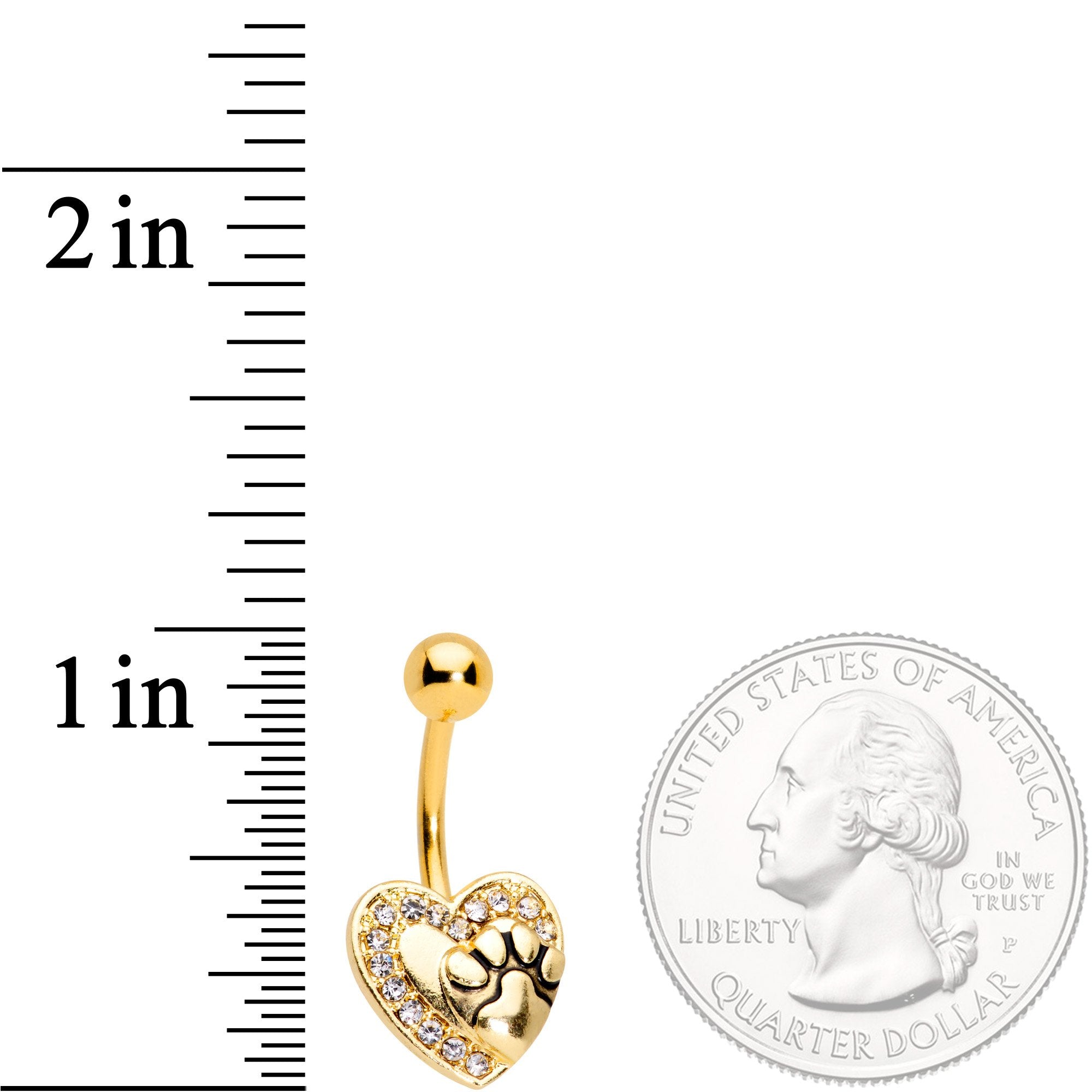 Clear Gem Gold Tone Dog Paw Print Heart Puppy Love Belly Ring