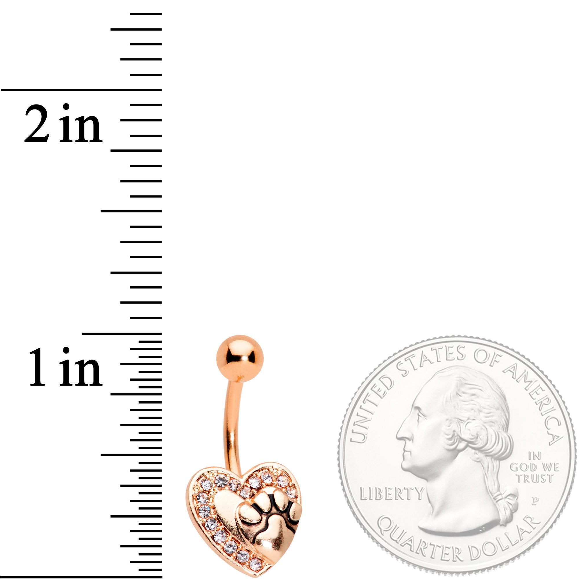 Clear Gem Rose Gold Tone Dog Paw Print Heart Puppy Love Belly Ring