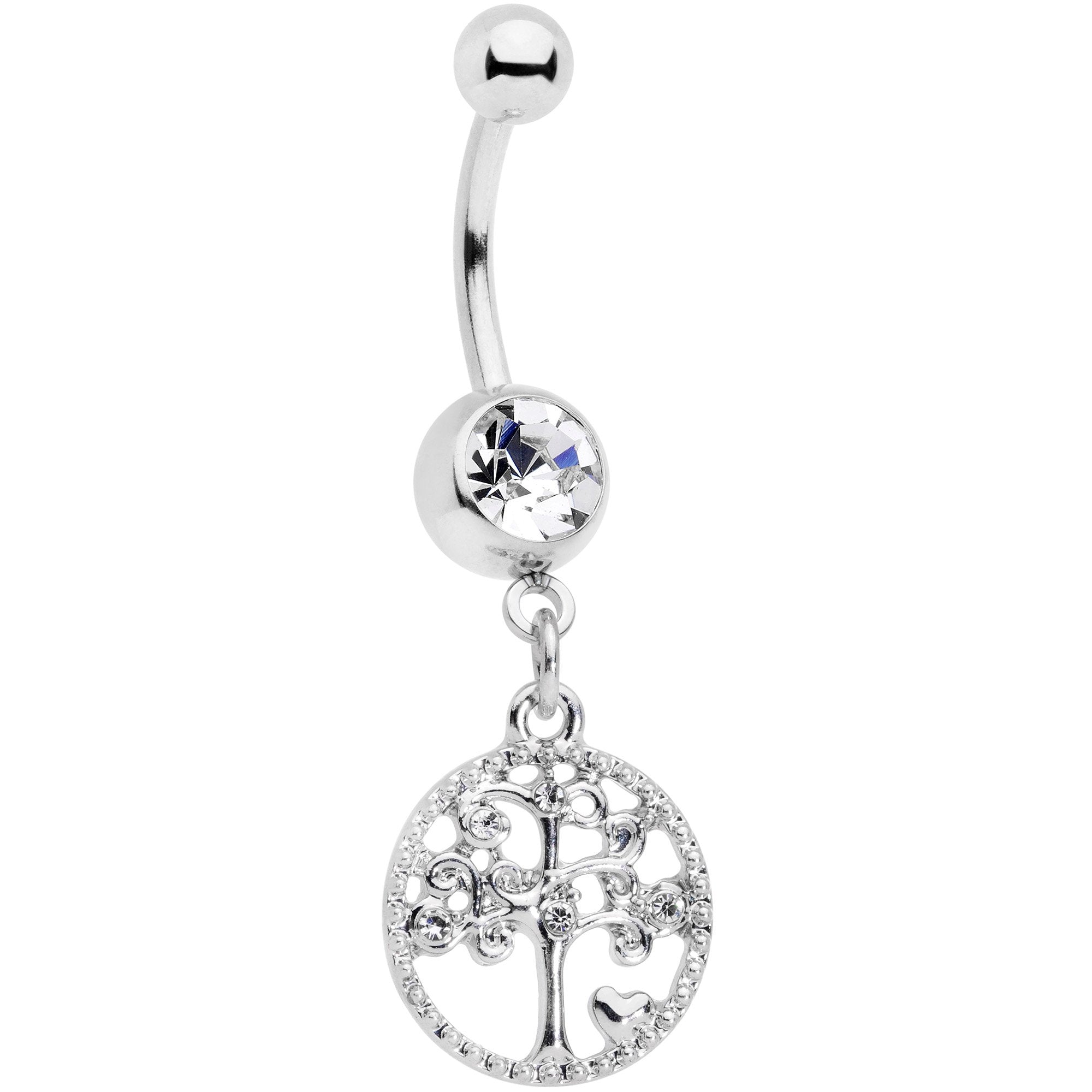 Clear Gem Love Tree of Life Dangle Belly Ring