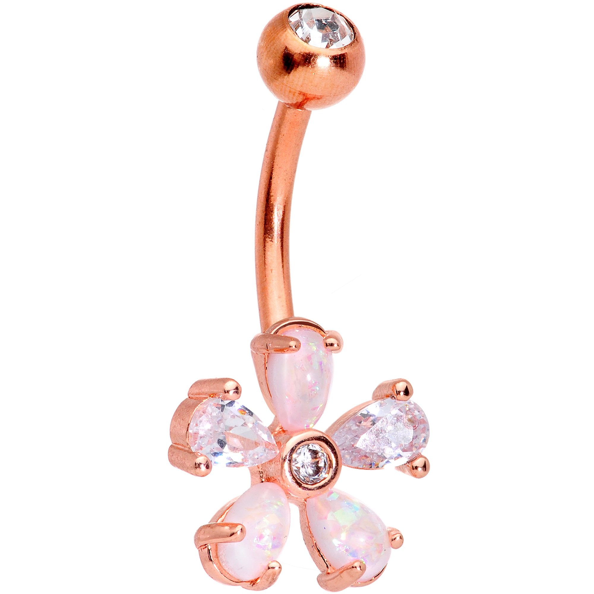 White Faux Opal Fun With Flowers Belly Ring Set of 3