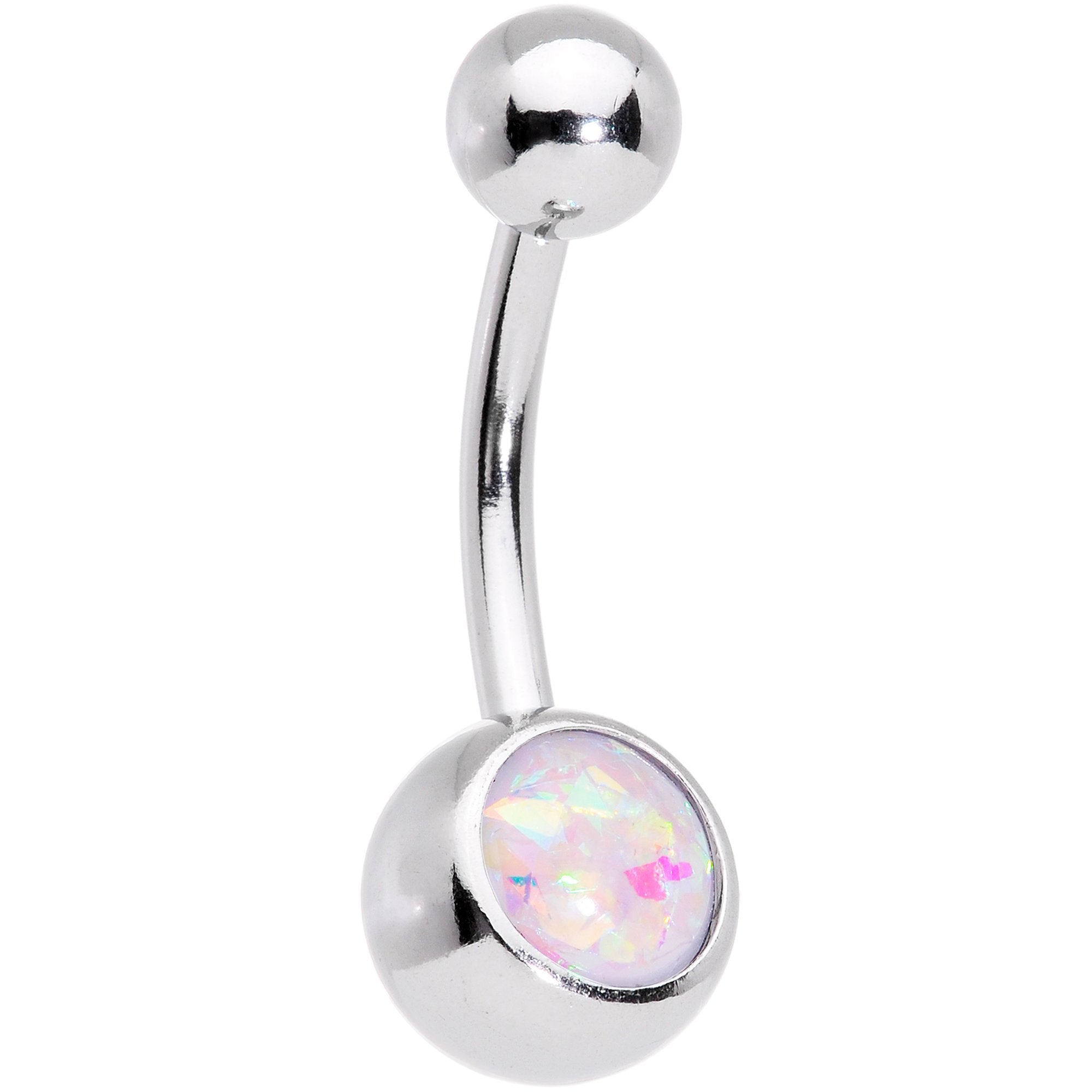 White Faux Opal Fun With Flowers Belly Ring Set of 3