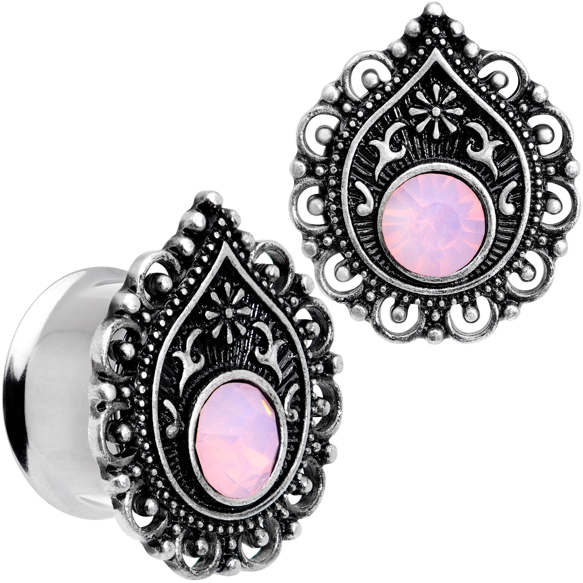 Pink Gem Exotic Teardrop Double Flare Plug Set Sizes 6mm to 16mm