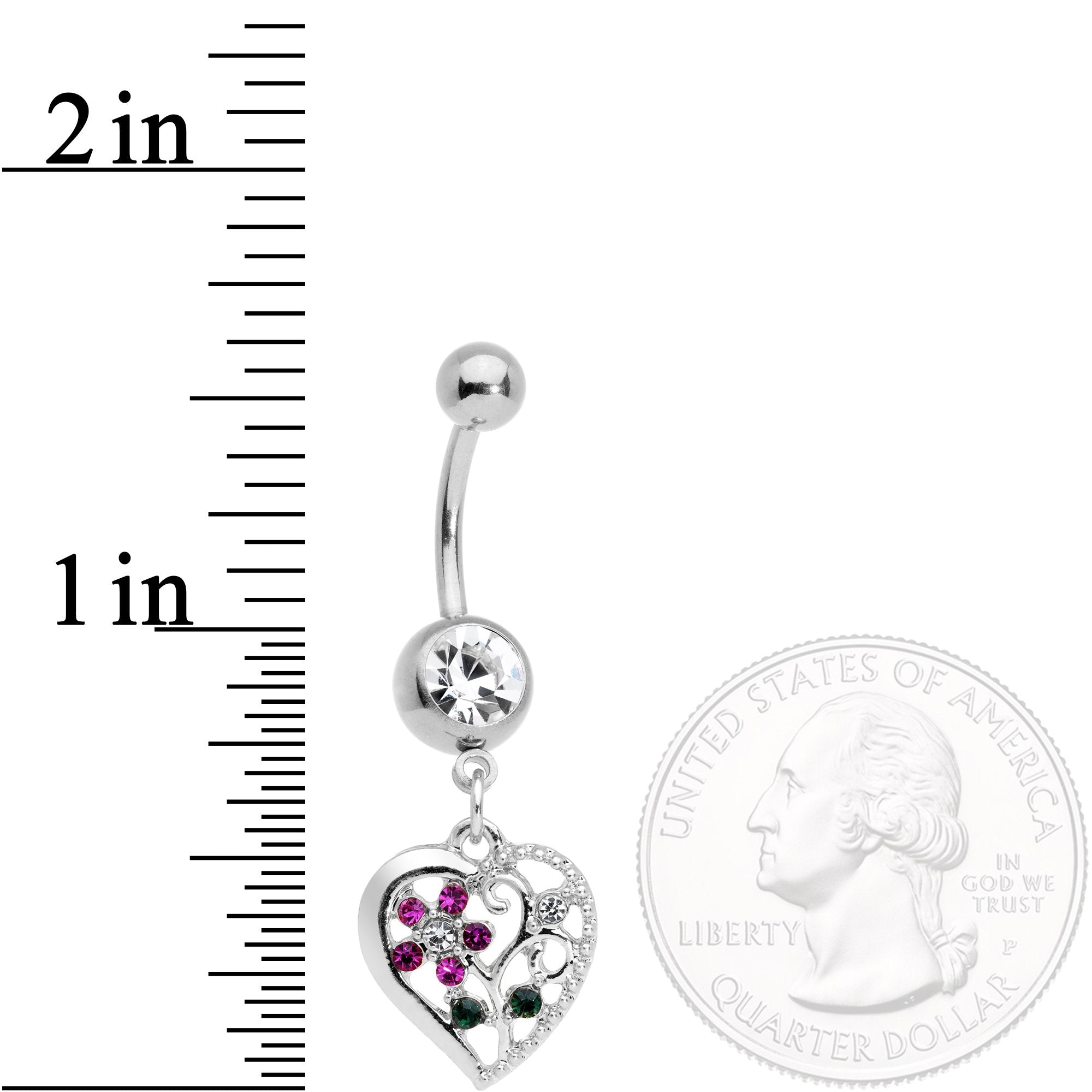 Clear Purple Gem Heart Spring Flower Dangle Belly Ring