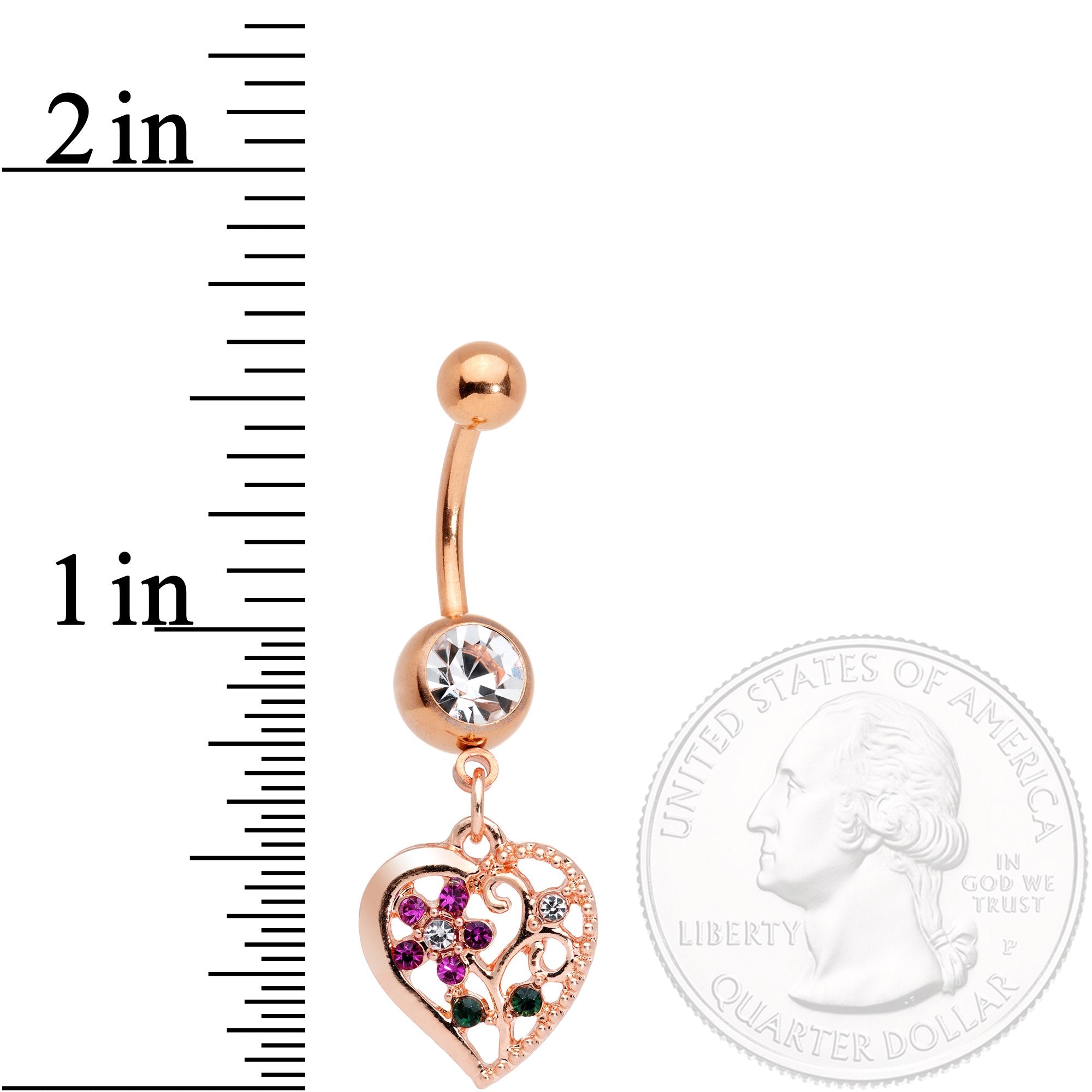 Clear Purple Gem Rose Gold Tone Heart Spring Flower Dangle Belly Ring