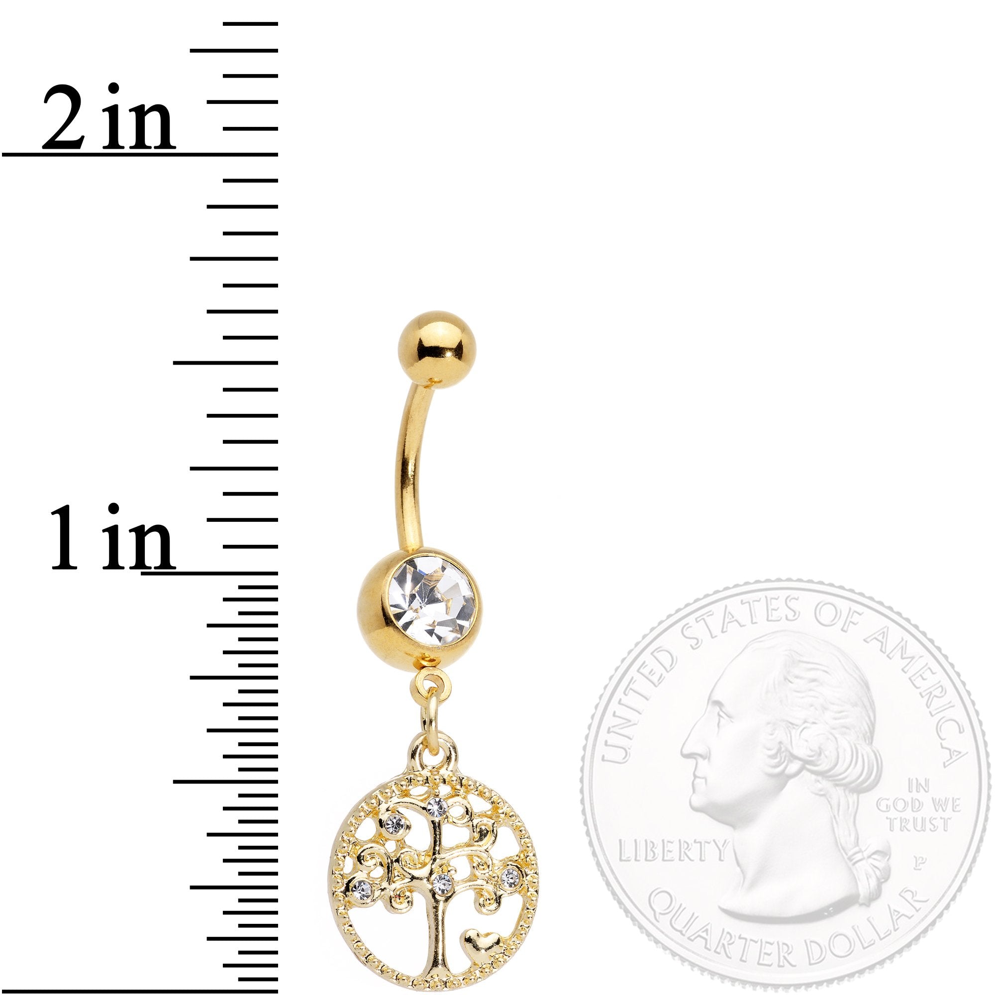 Clear Gem Gold Tone Tree of Life Dangle Belly Ring