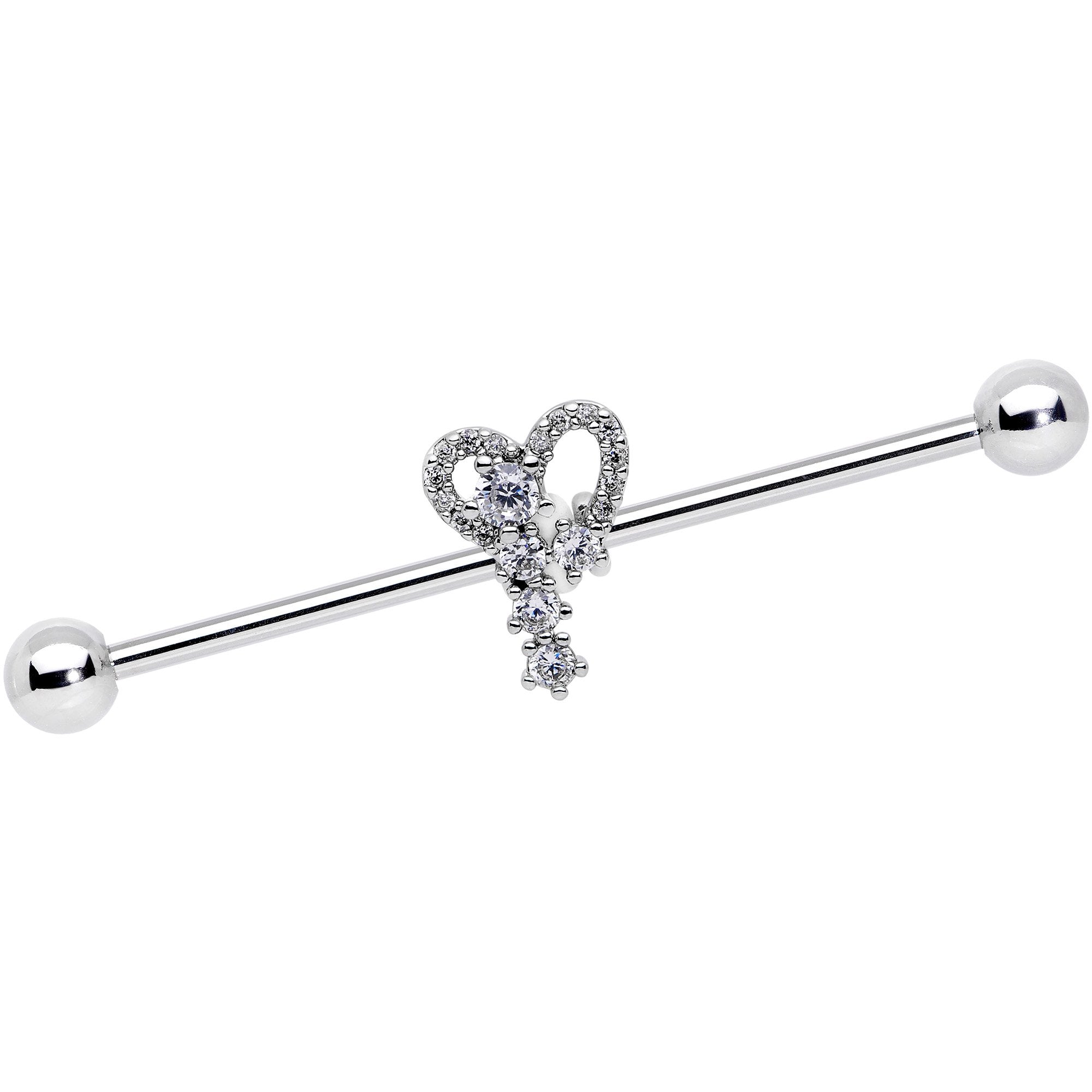 14 Gauge Clear CZ Gem Valentine Heart Industrial Barbell 38mm