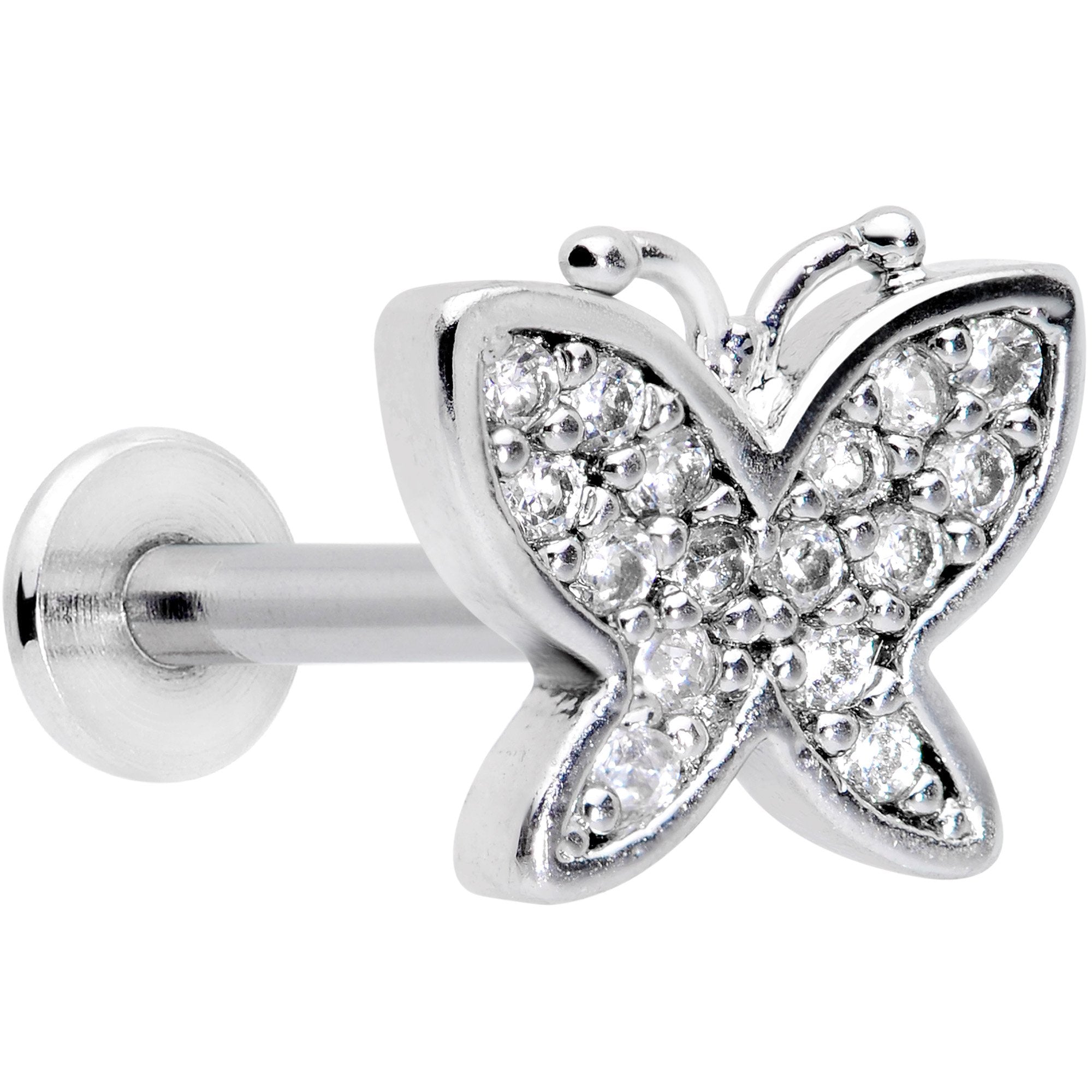 16 Gauge 5/16 Clear CZ Gem Spring Butterfly Labret Monroe Tragus