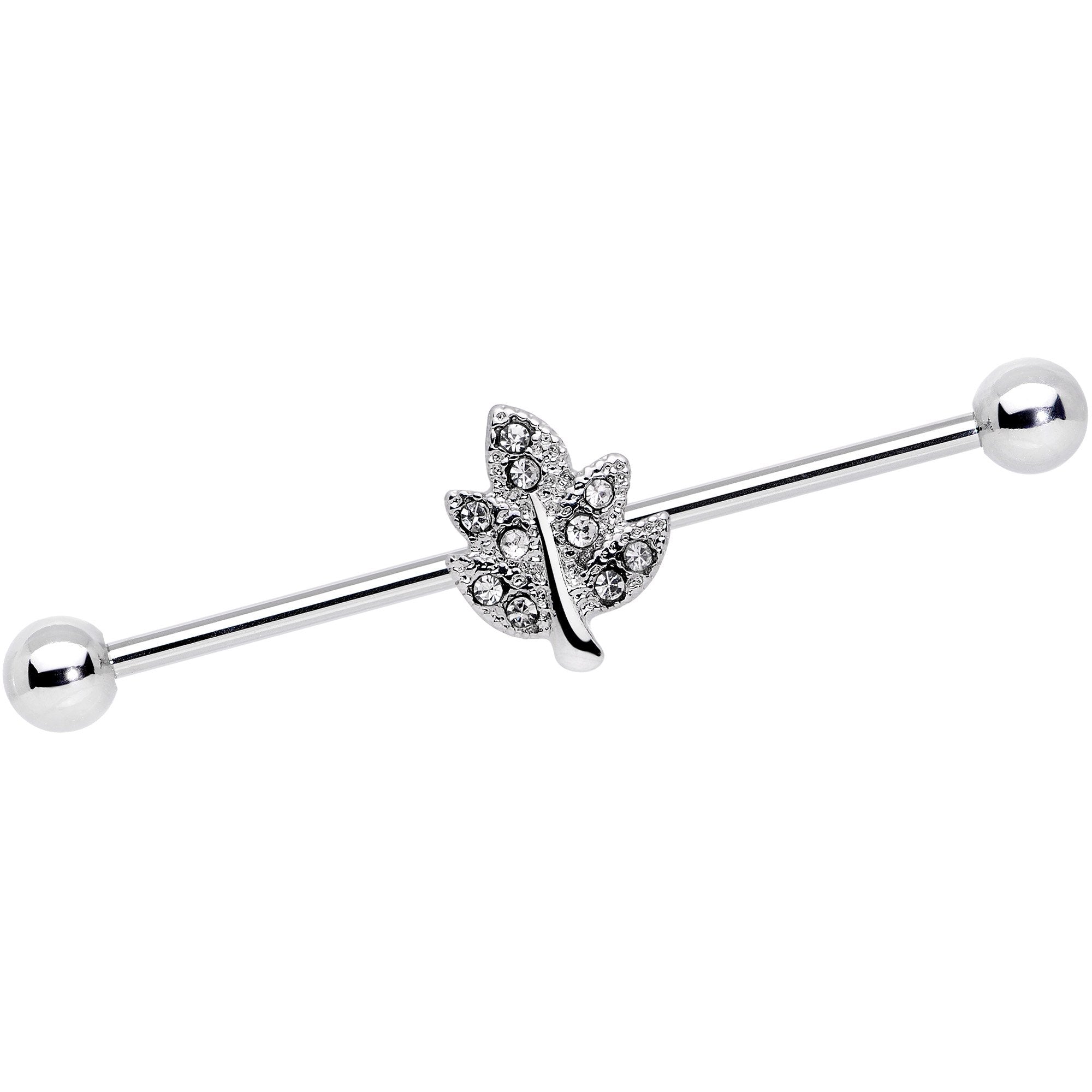 14 Gauge Clear Gem Maple Leaf Industrial Barbell 38mm