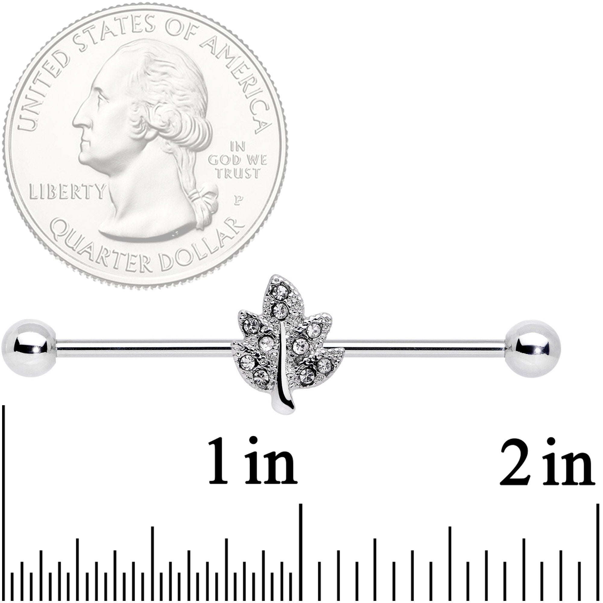 14 Gauge Clear Gem Maple Leaf Industrial Barbell 38mm