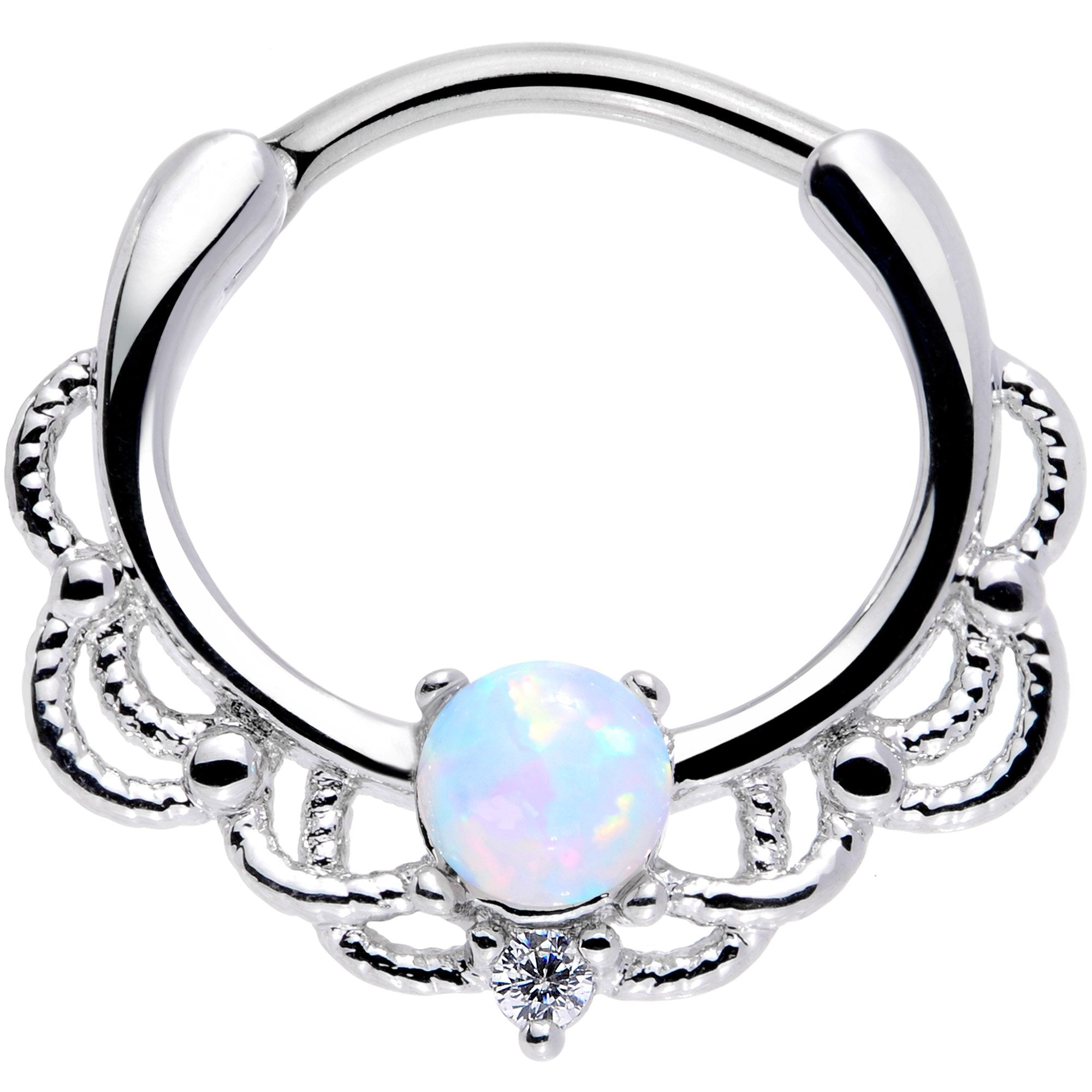 16 Gauge 3/8 White Faux Opal Life of the Party Septum Clicker