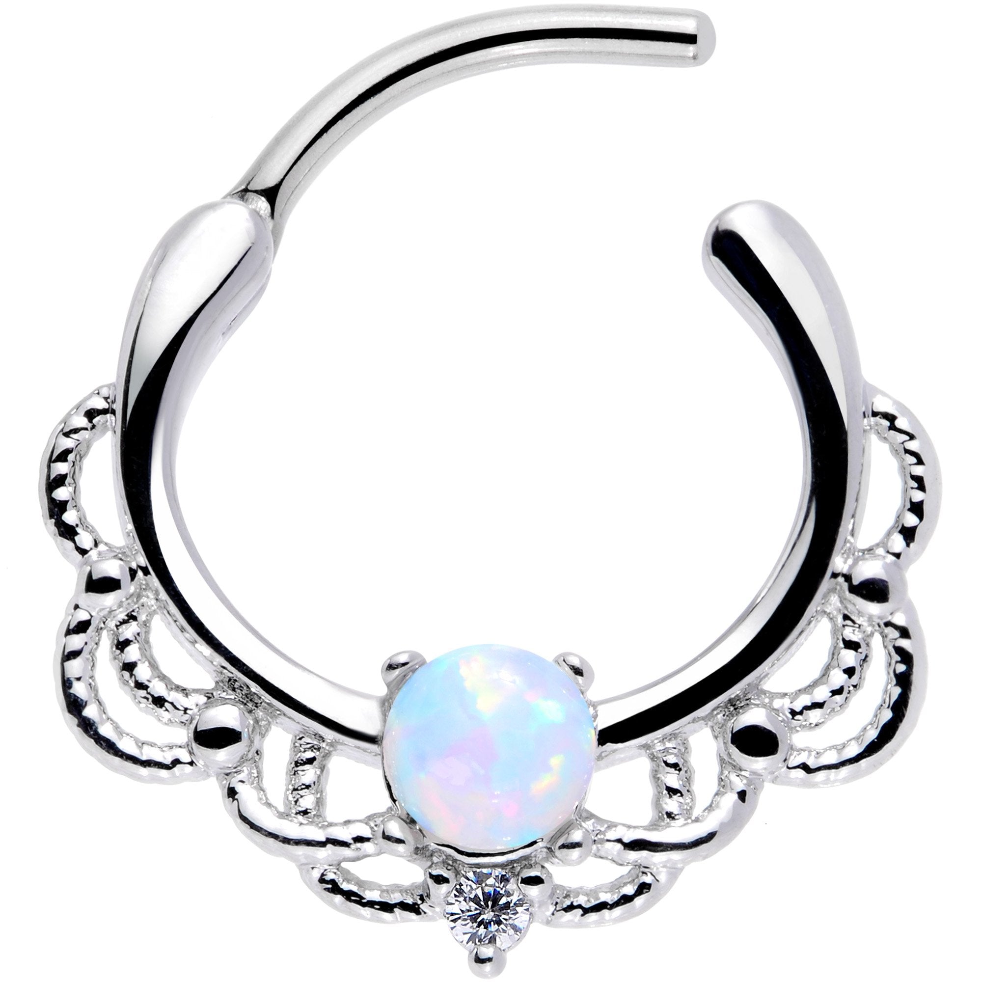 16 Gauge 3/8 White Faux Opal Life of the Party Septum Clicker