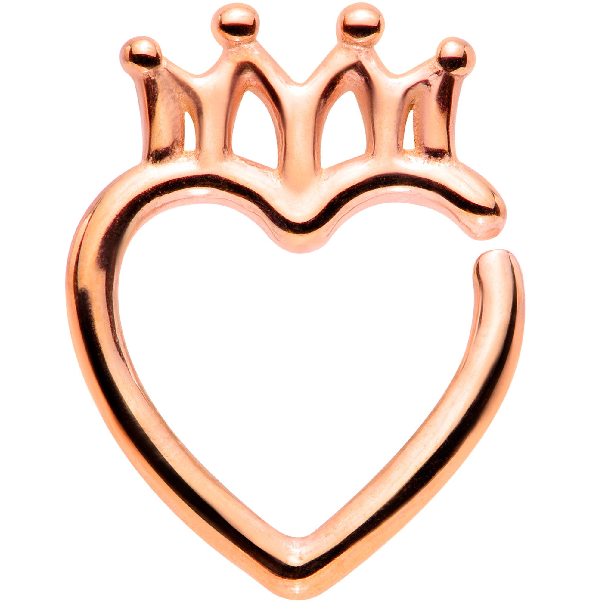 16 Gauge 5/16 Rose Gold Tone Royal Crown Heart Right Ear Closure Ring