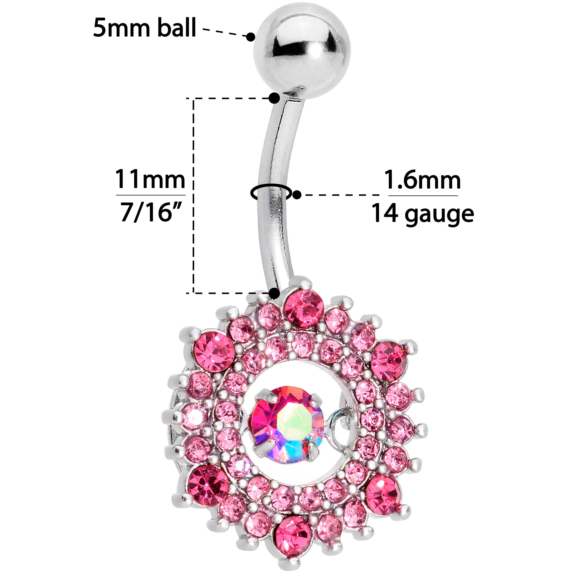 Pink Gem Elegant Dance Wreath Belly Ring