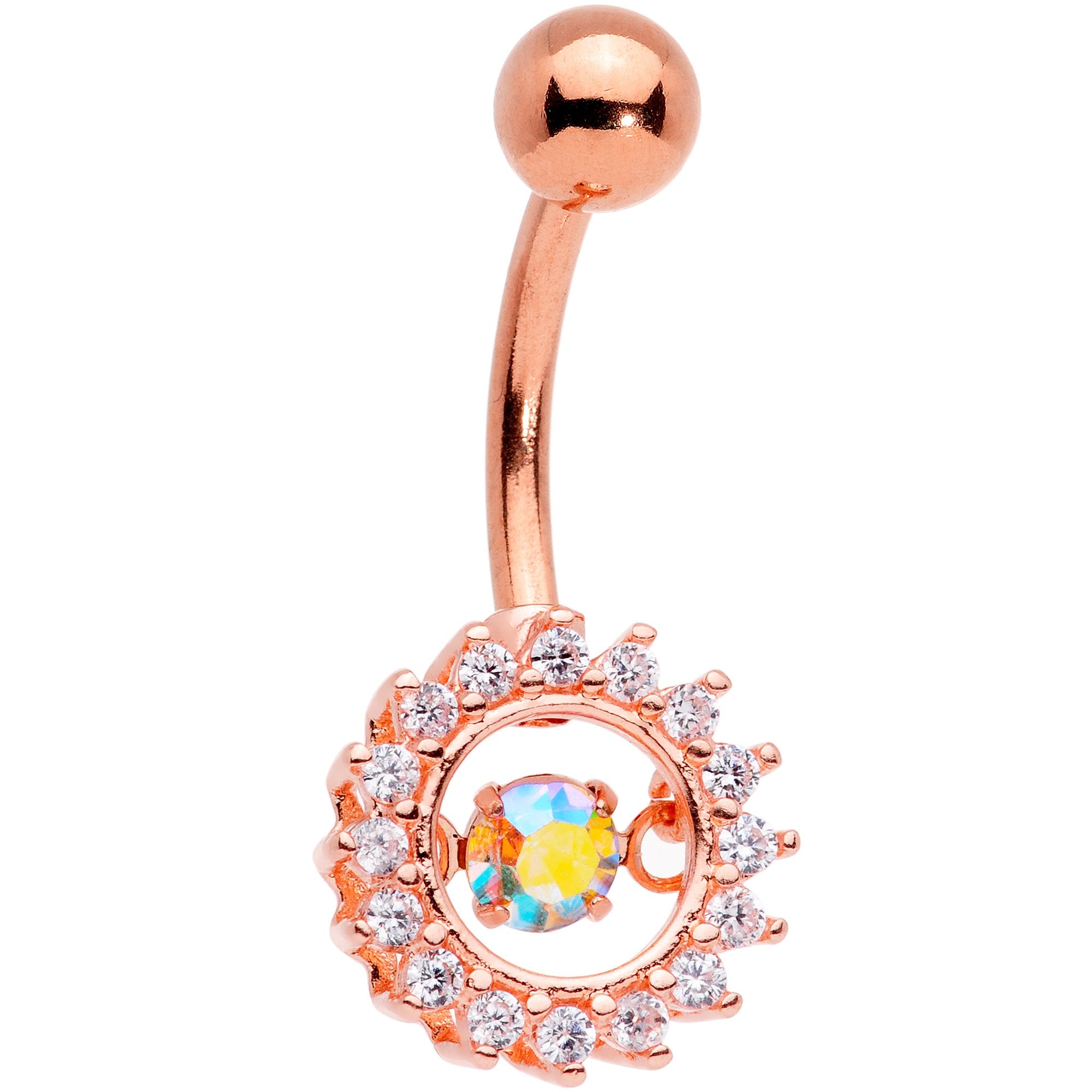 Clear Aurora Gem Rose Gold Tone Elegant Dance Crown Belly Ring