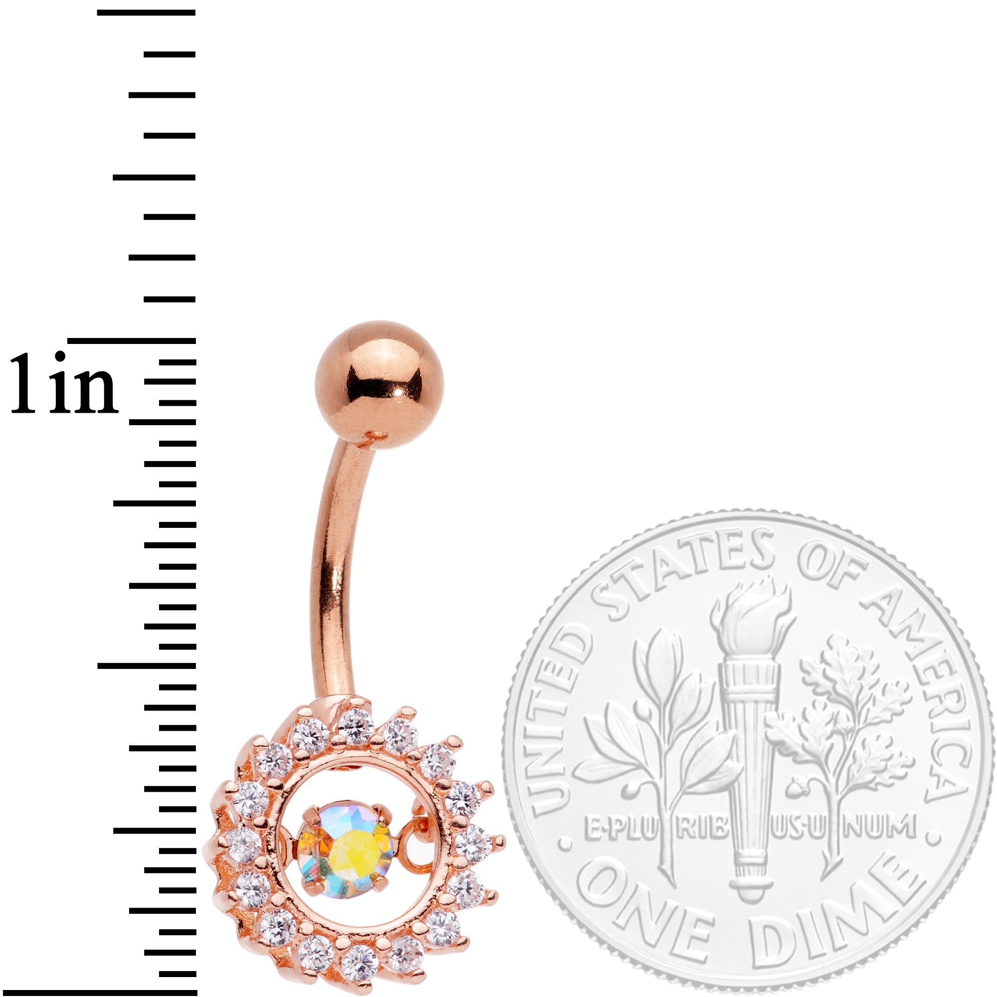 Clear Aurora Gem Rose Gold Tone Elegant Dance Crown Belly Ring