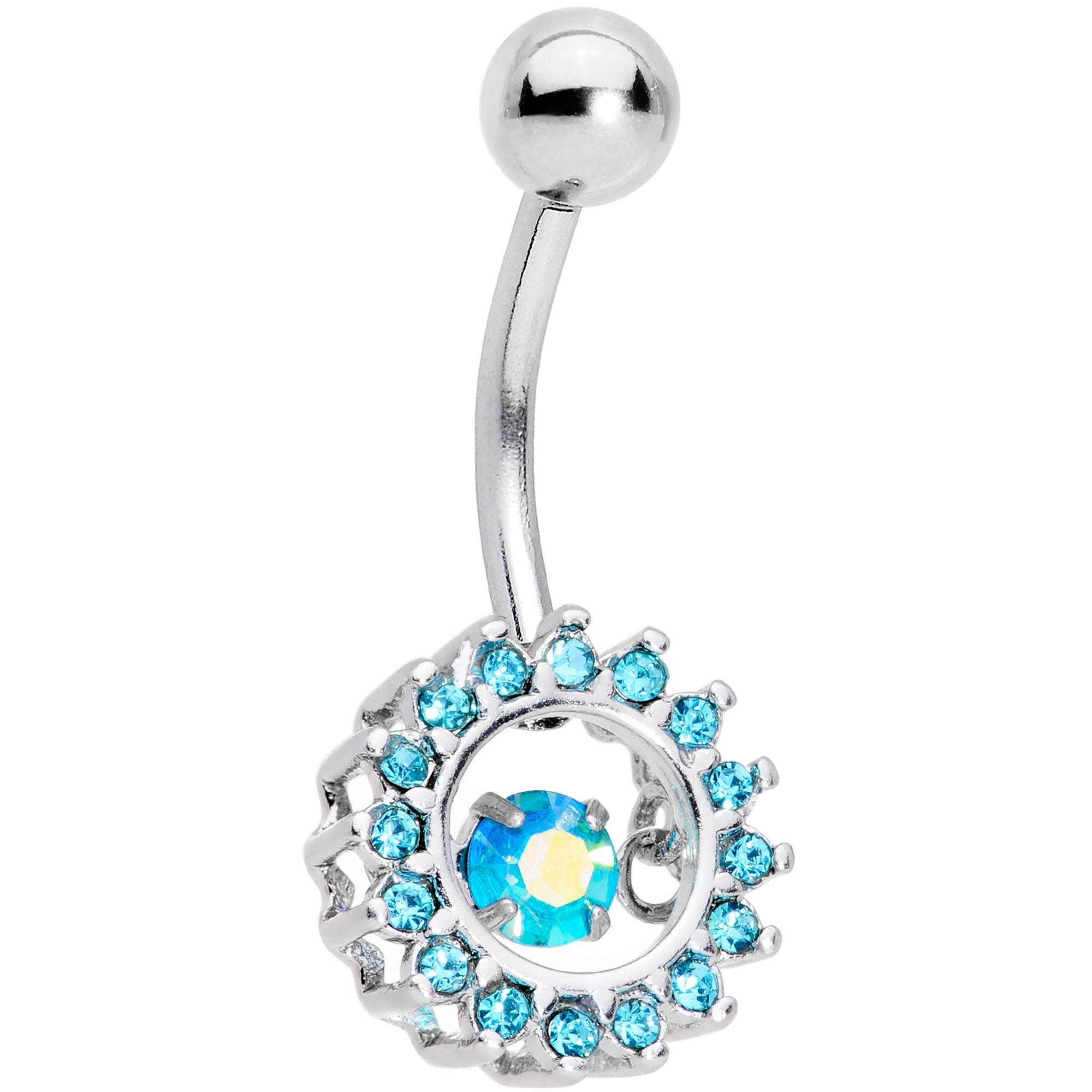 Aqua Gem Elegant Dance Crown Belly Ring