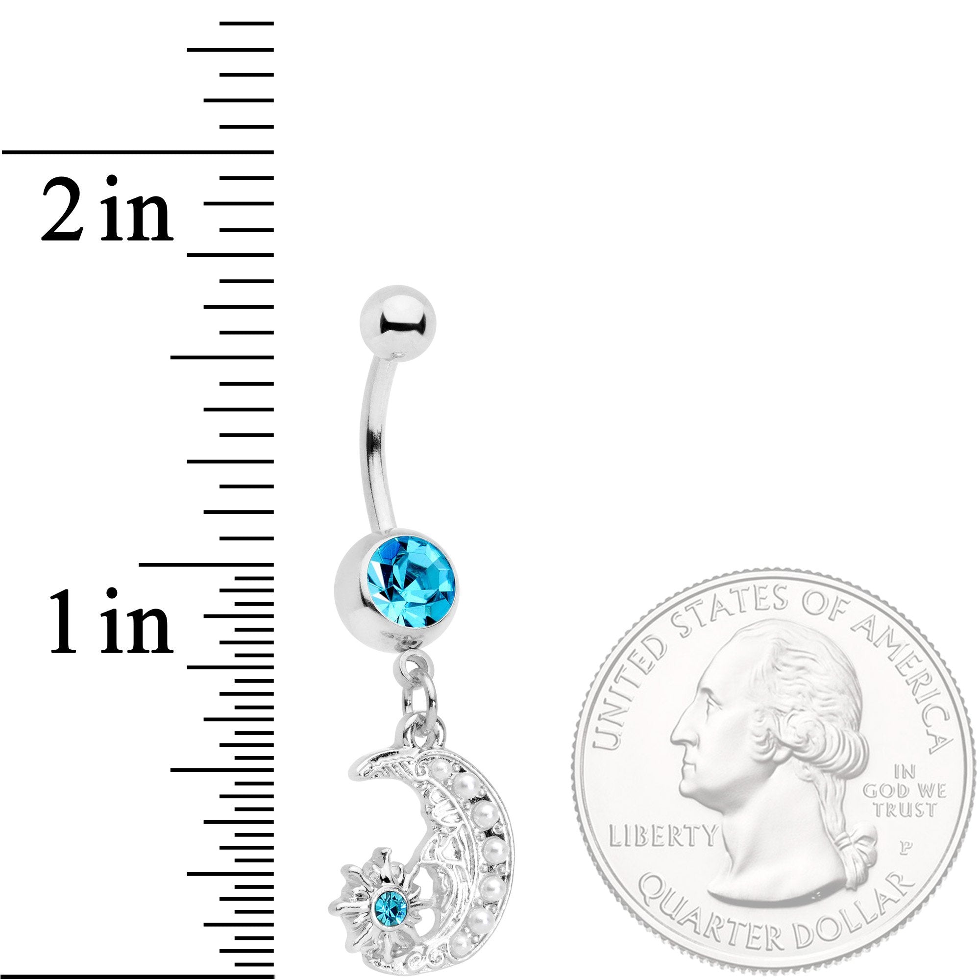 Aqua Gem Peaceful Night Star Moon Dangle Belly Ring