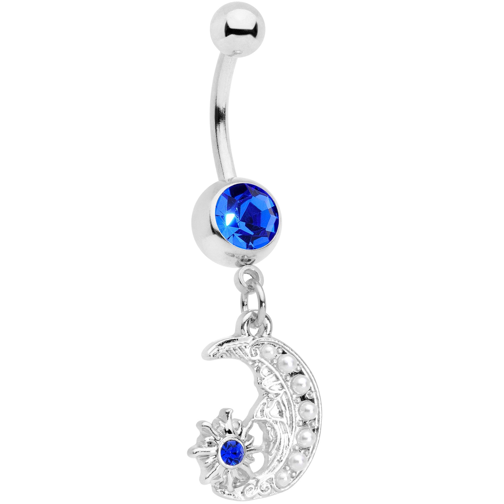 Blue Gem Peaceful Night Star Moon Dangle Belly Ring