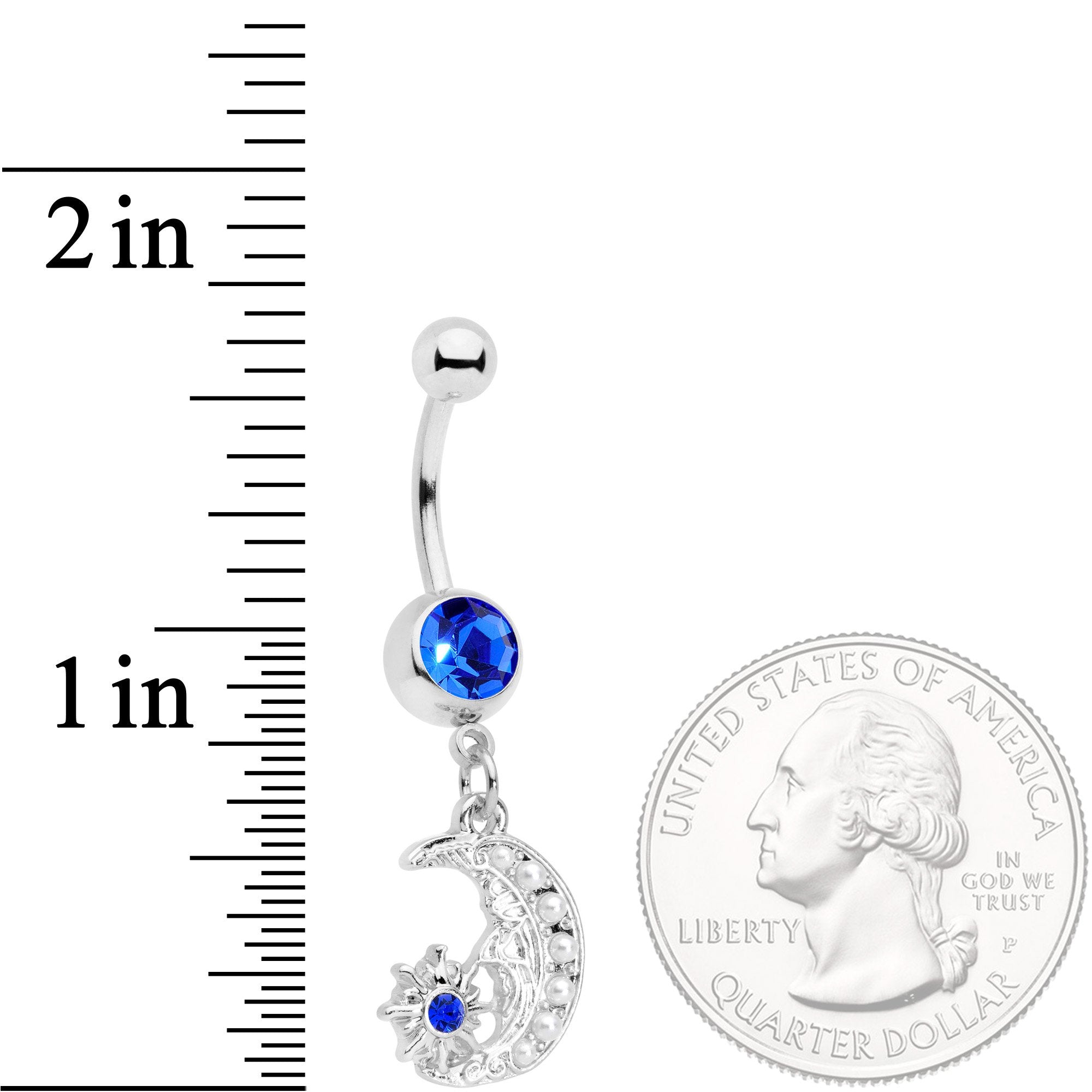 Blue Gem Peaceful Night Star Moon Dangle Belly Ring