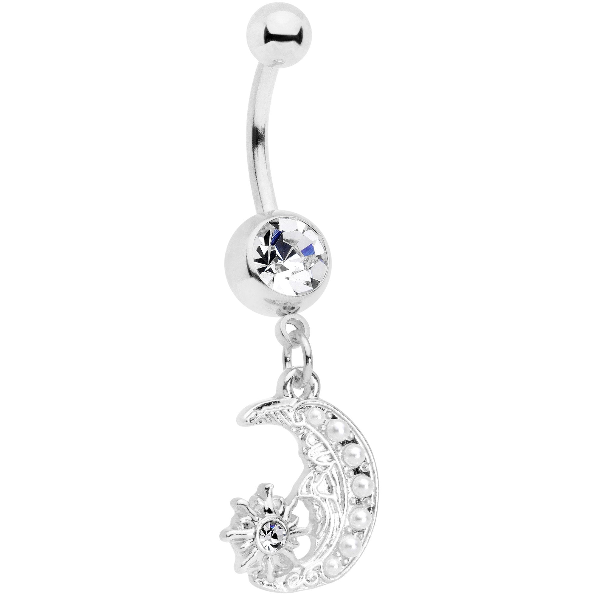 Clear Gem Peaceful Night Star Moon Dangle Belly Ring