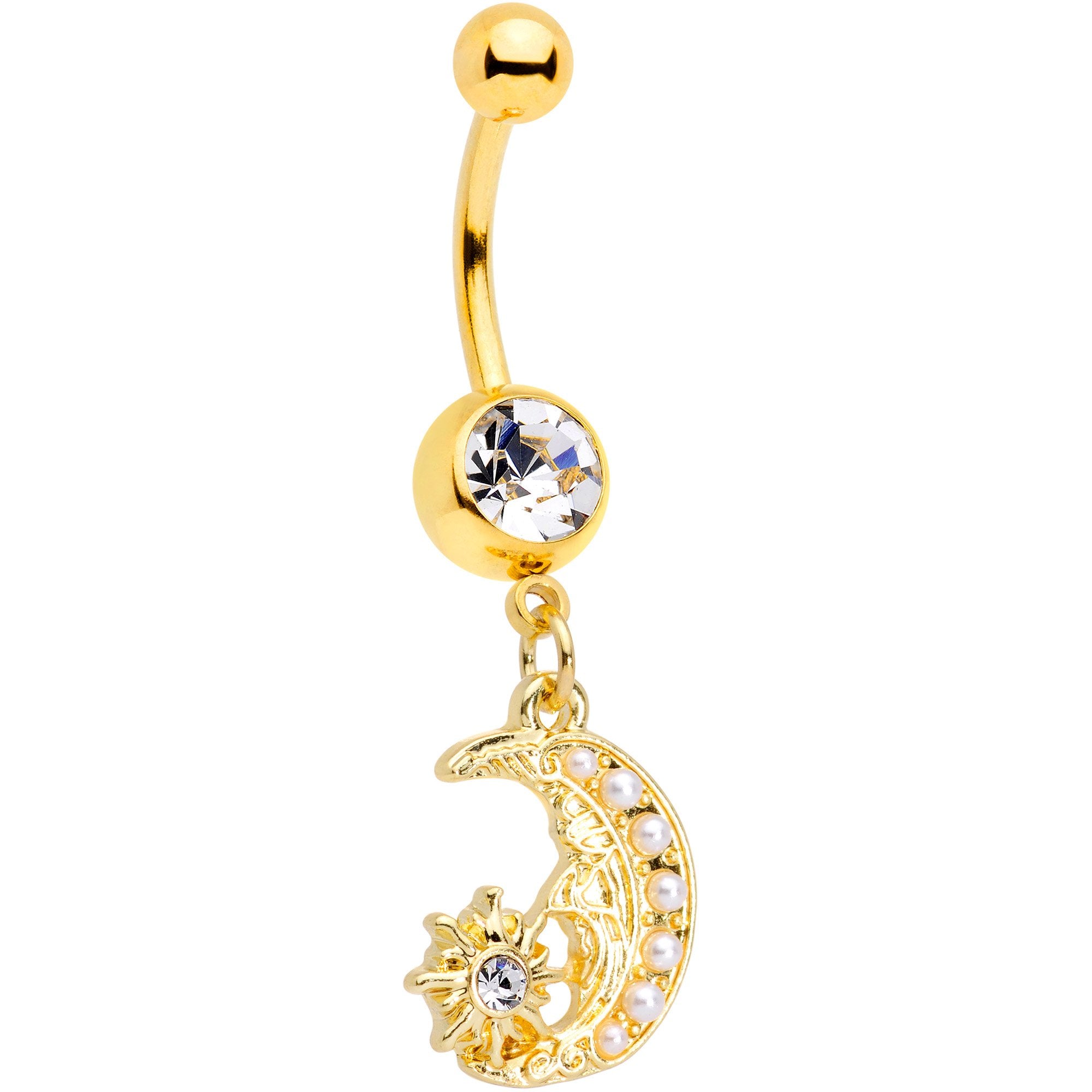 Clear Gem Gold Tone Peaceful Night Star Moon Dangle Belly Ring