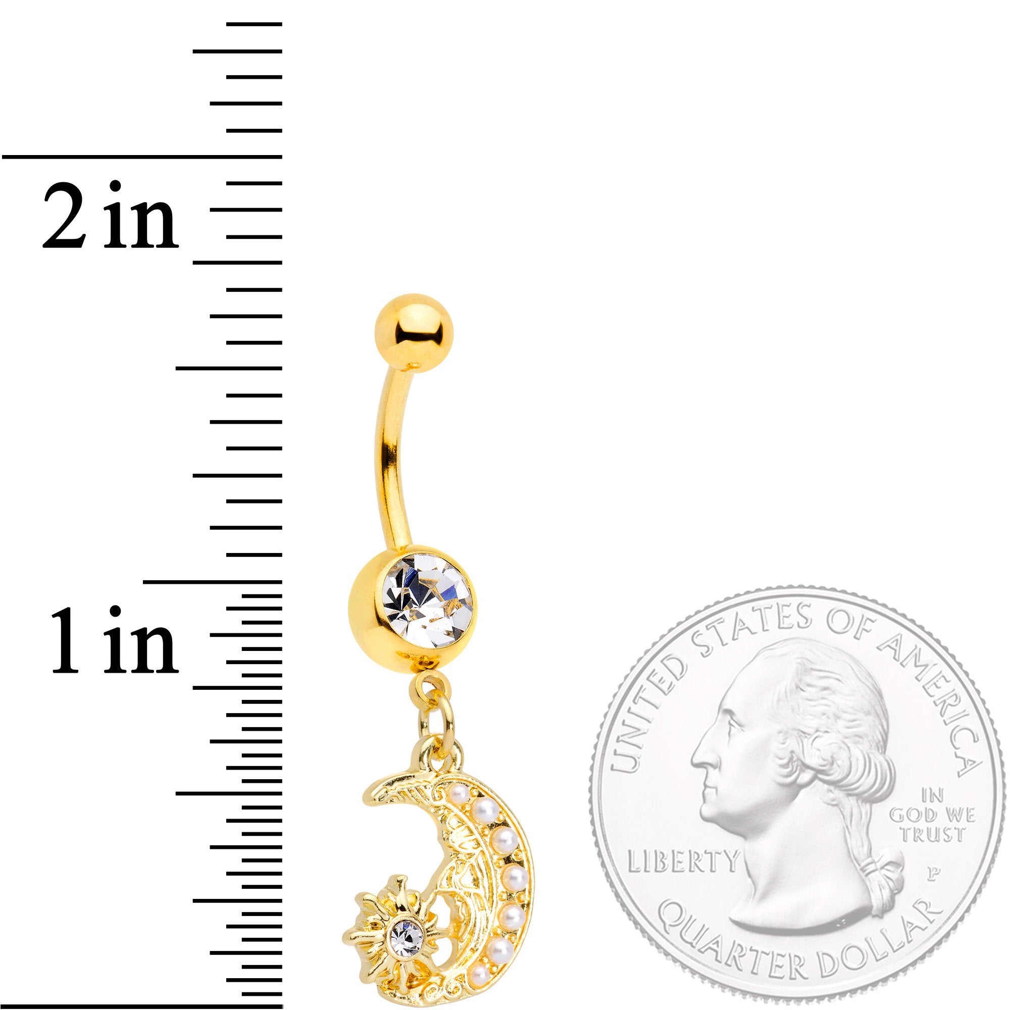 Clear Gem Gold Tone Peaceful Night Star Moon Dangle Belly Ring