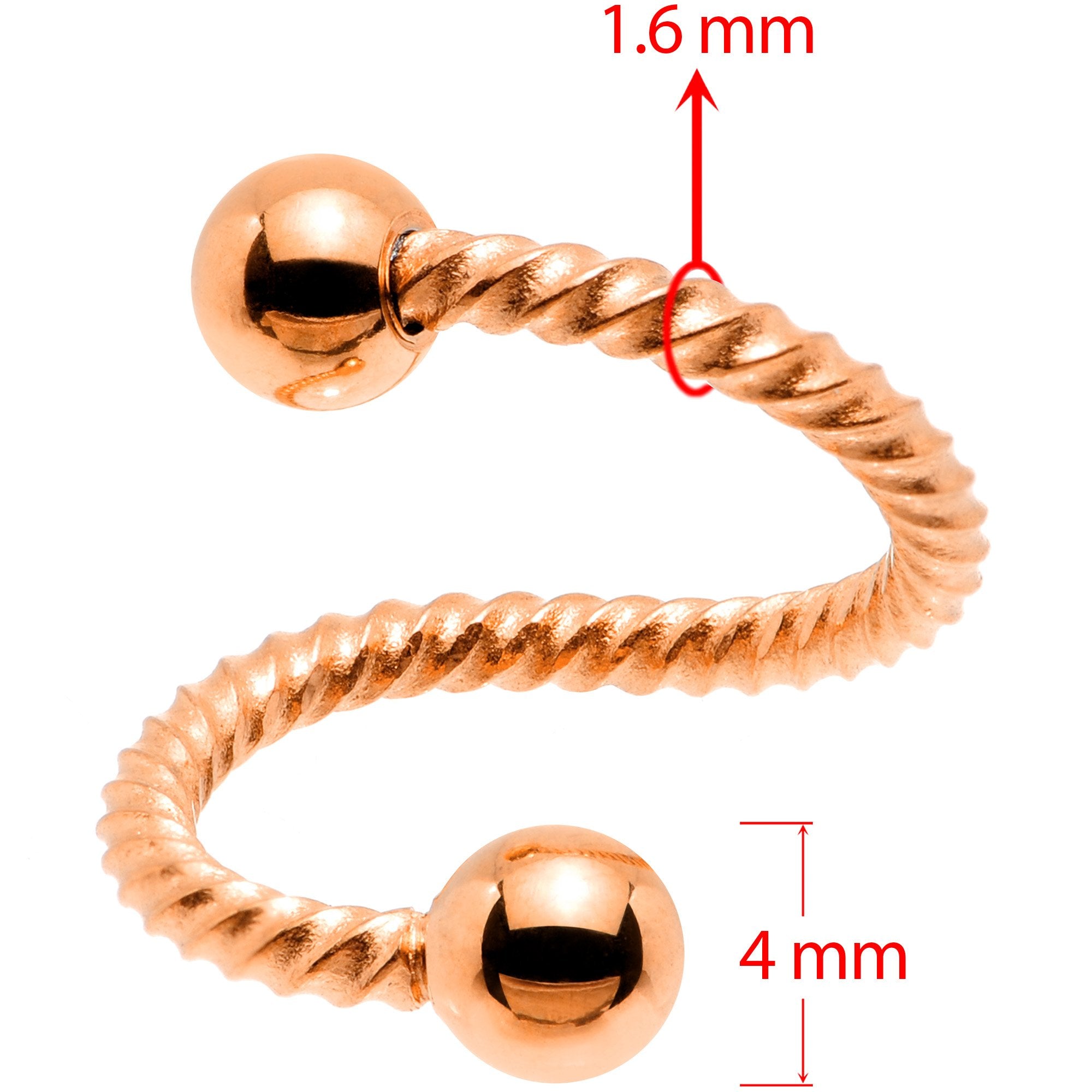 14 Gauge 3/8 Rose Gold Tone Twisted Spiral Twister Belly Ring