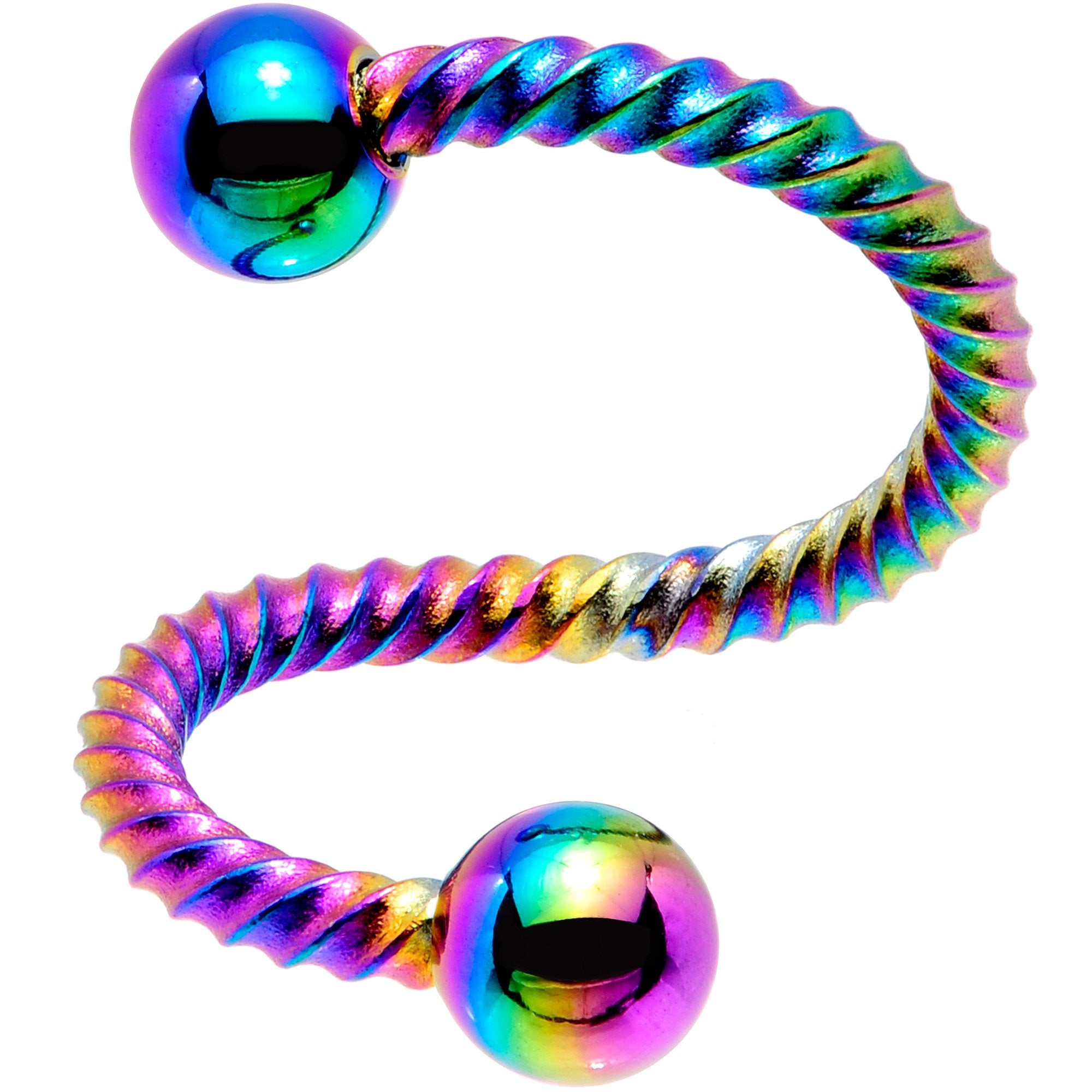 14 Gauge 3/8 Rainbow Twisted Spiral Twister Belly Ring