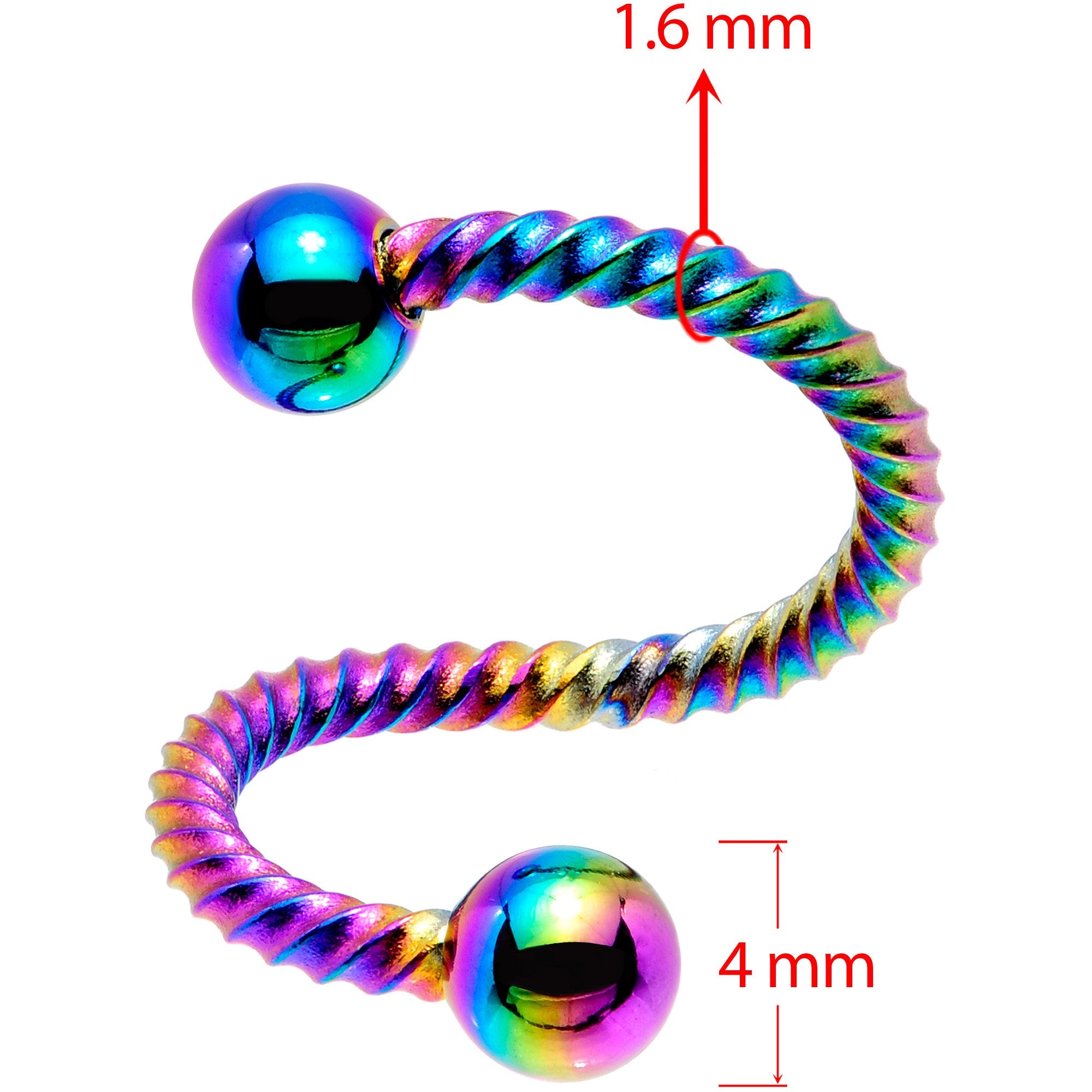 14 Gauge 3/8 Rainbow Twisted Spiral Twister Belly Ring