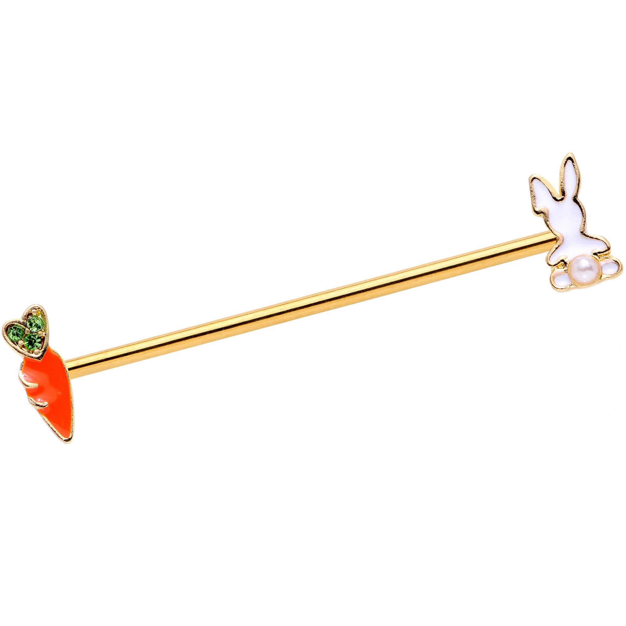 14 Gauge Green Gem Gold Tone Easter Bunny Industrial Barbell 38mm