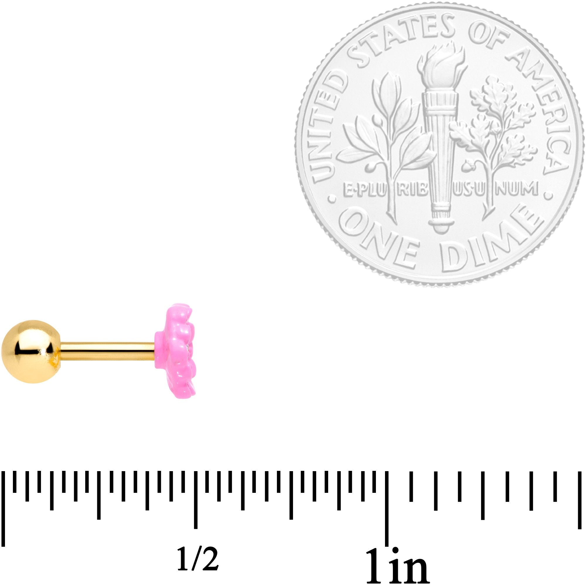 16 Gauge 1/4 Clear Gem Gold Tone Pink Flower Tragus Cartilage Earring