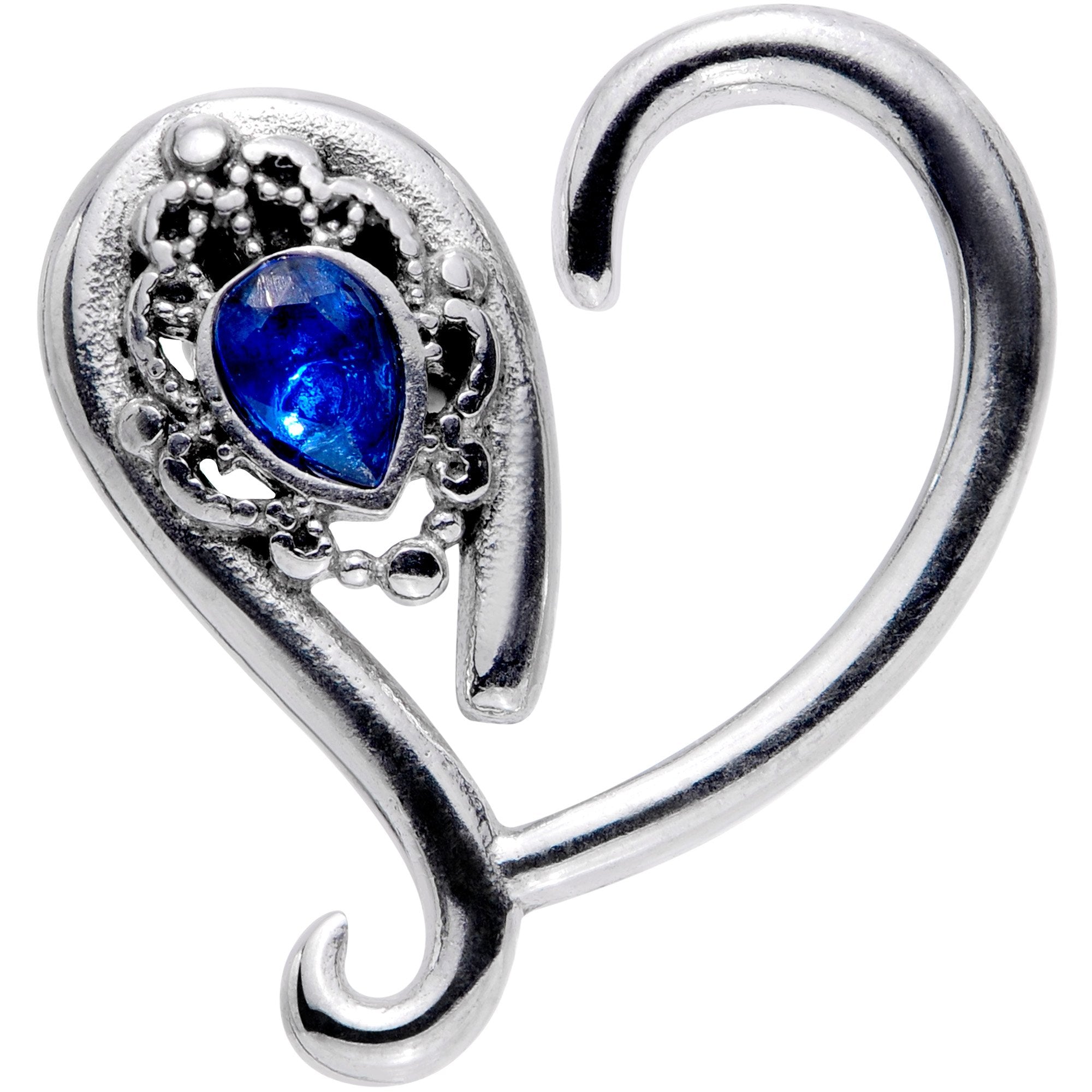 16 Gauge 3/8 Deep Blue Gem Open Right Heart Closure Ring