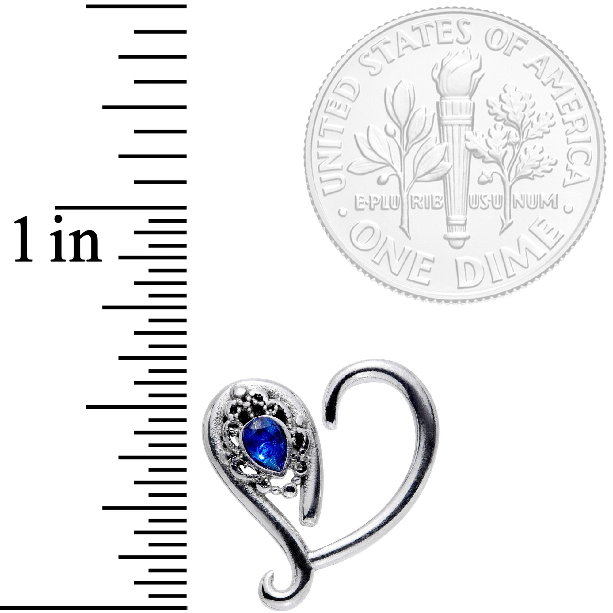 16 Gauge 3/8 Deep Blue Gem Open Right Heart Closure Ring