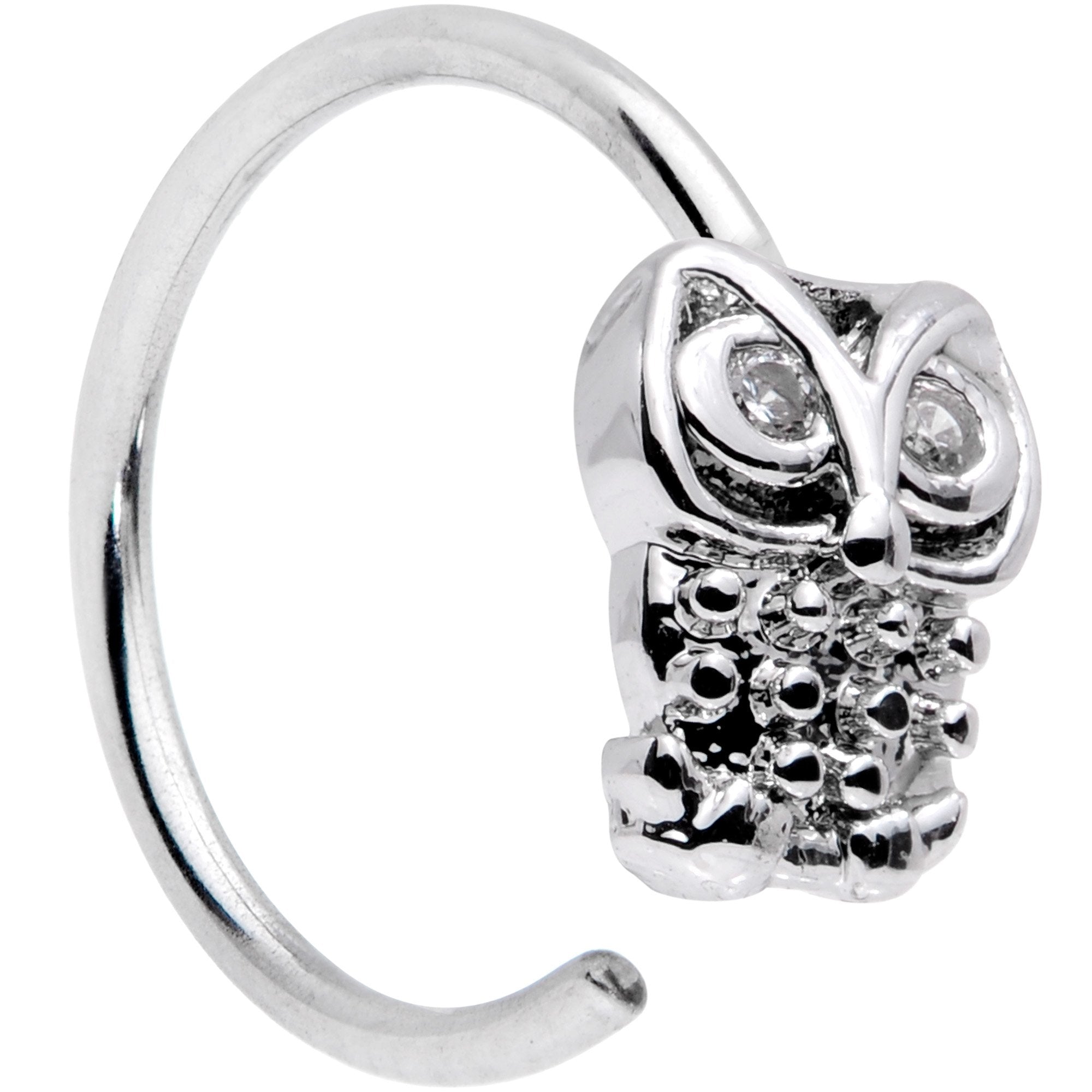 20 Gauge 5/16 Clear CZ Gem All About Owl Nose Hoop