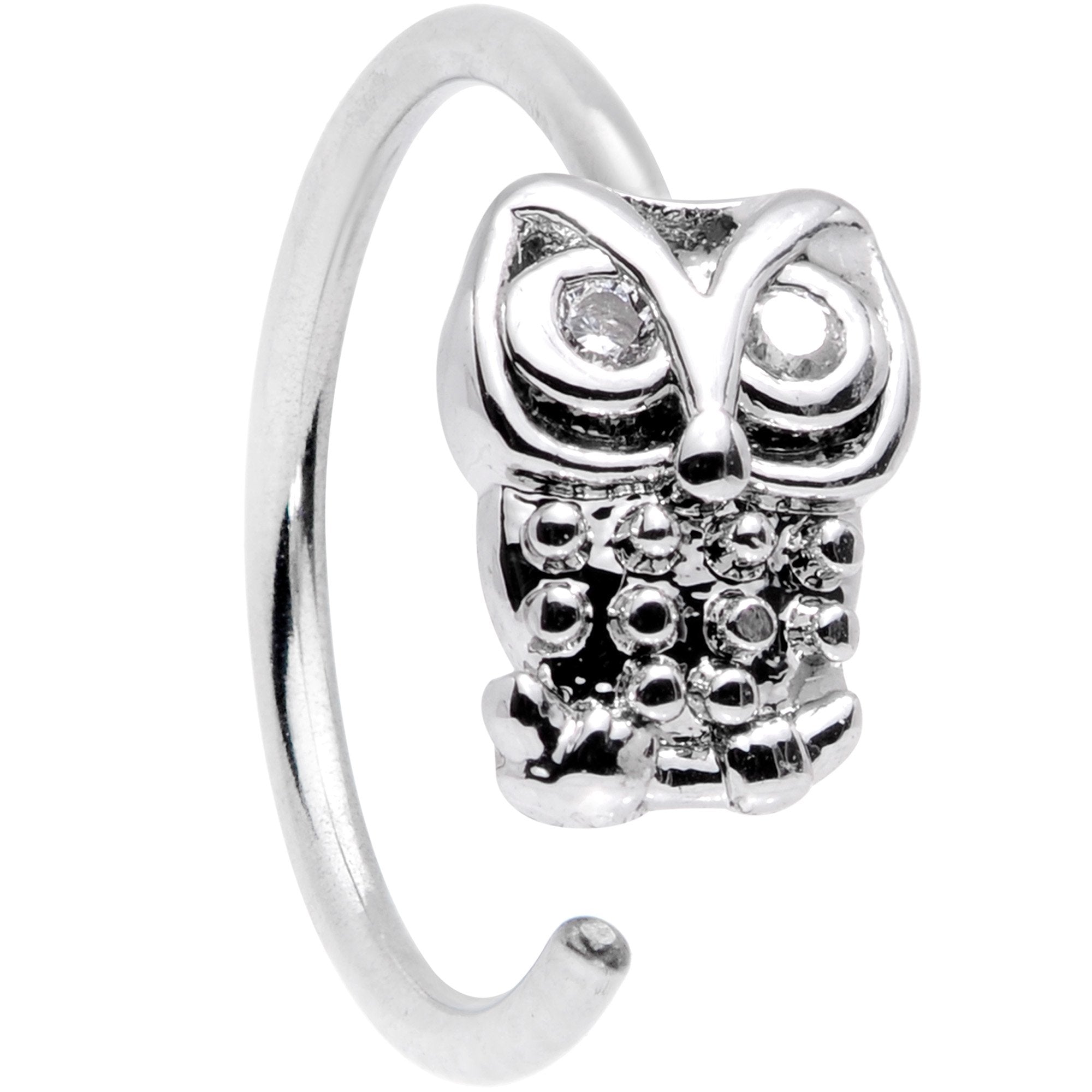 20 Gauge 5/16 Clear CZ Gem All About Owl Nose Hoop