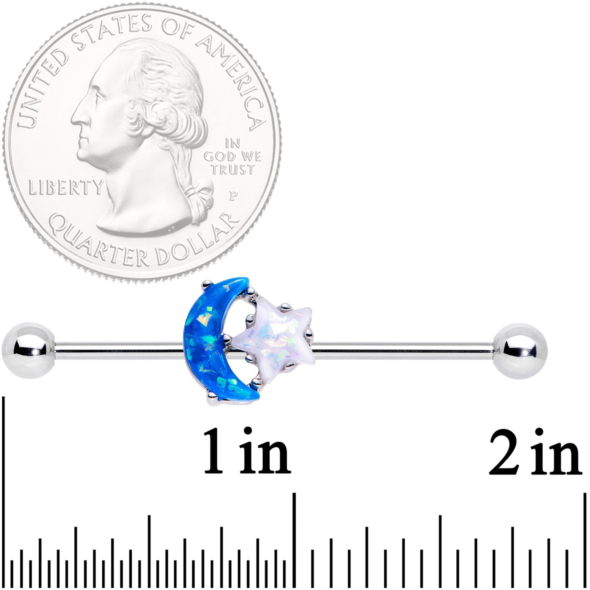 14 Gauge Blue White Faux Opal Starry Moon Industrial Barbell 38mm