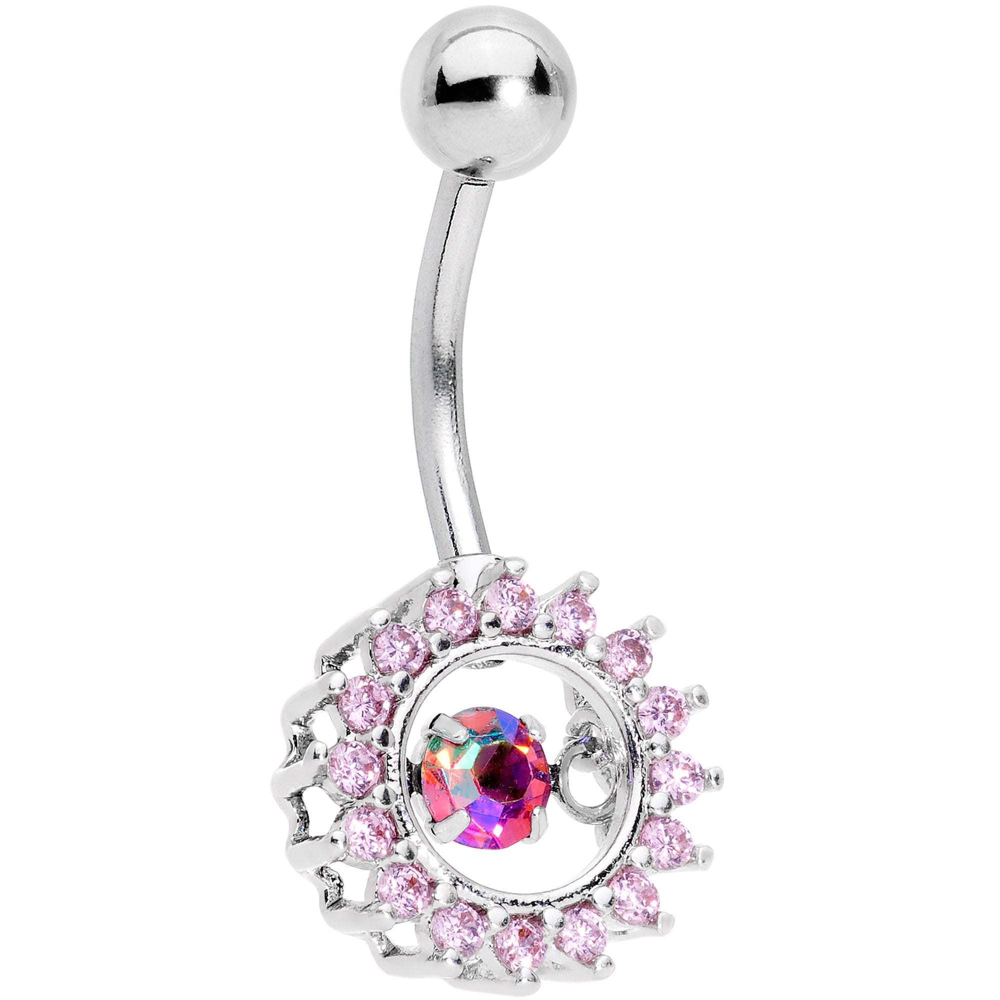 Pink Gem Elegant Dance Crown Belly Ring