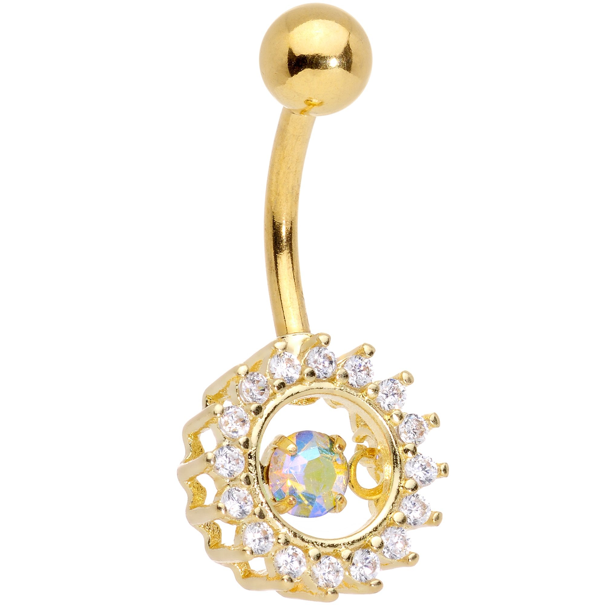 Aurora Gem Gold Tone Elegant Dance Belly Ring Set of 3