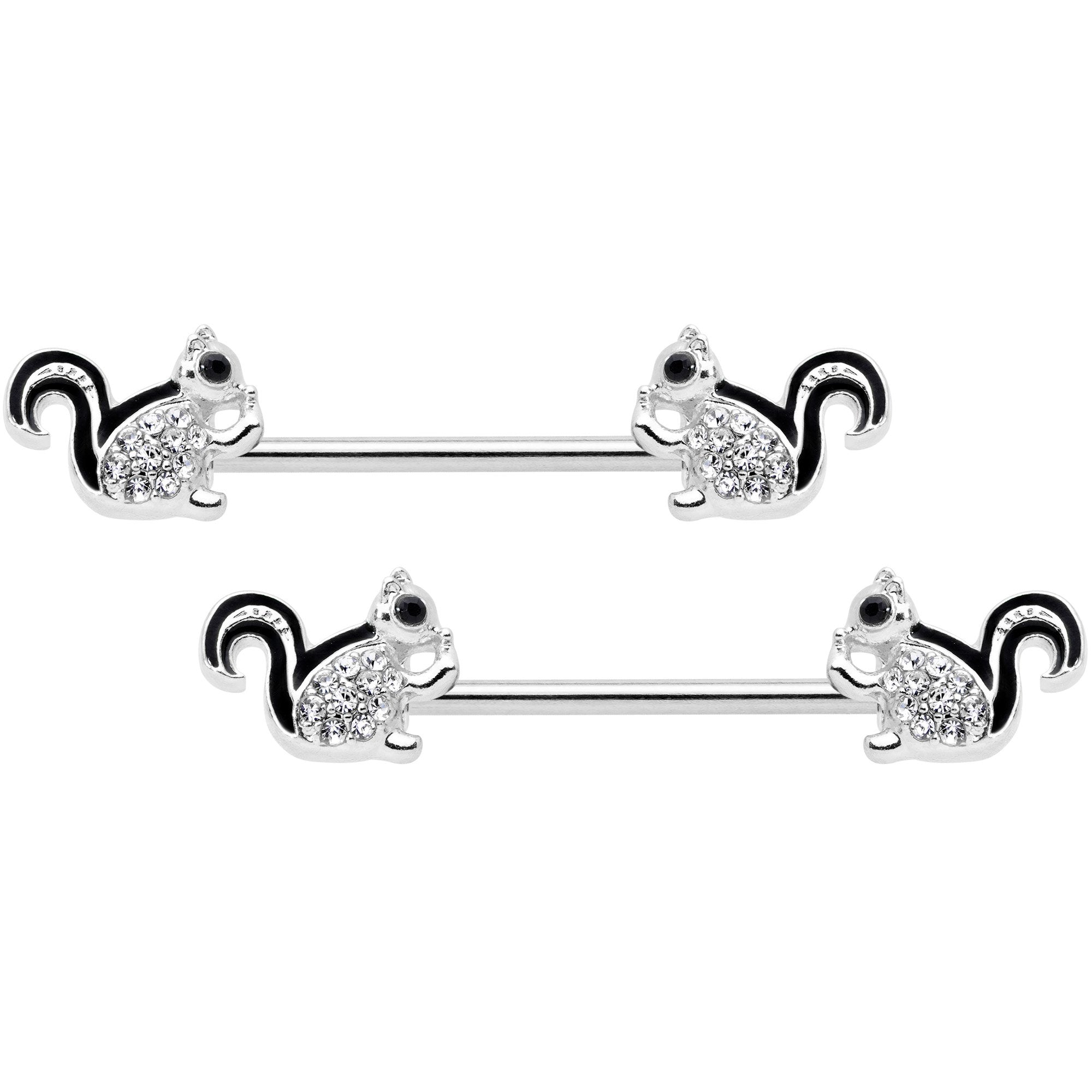 14 Gauge Clear Gem Squirrel BCR Barbell Nipple Ring Set of 4